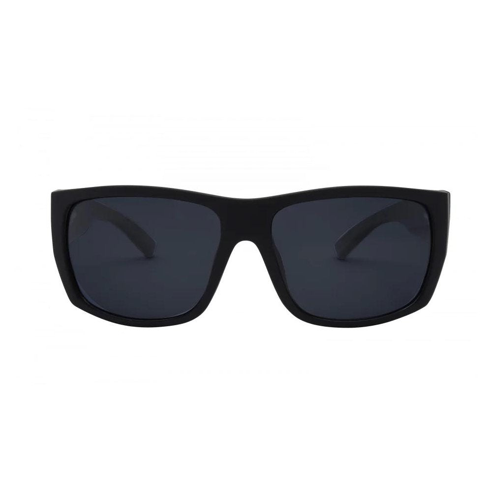 Black sunglasses with dark lenses on a white background.
BLACK / SMOKE POLARIZED LENS