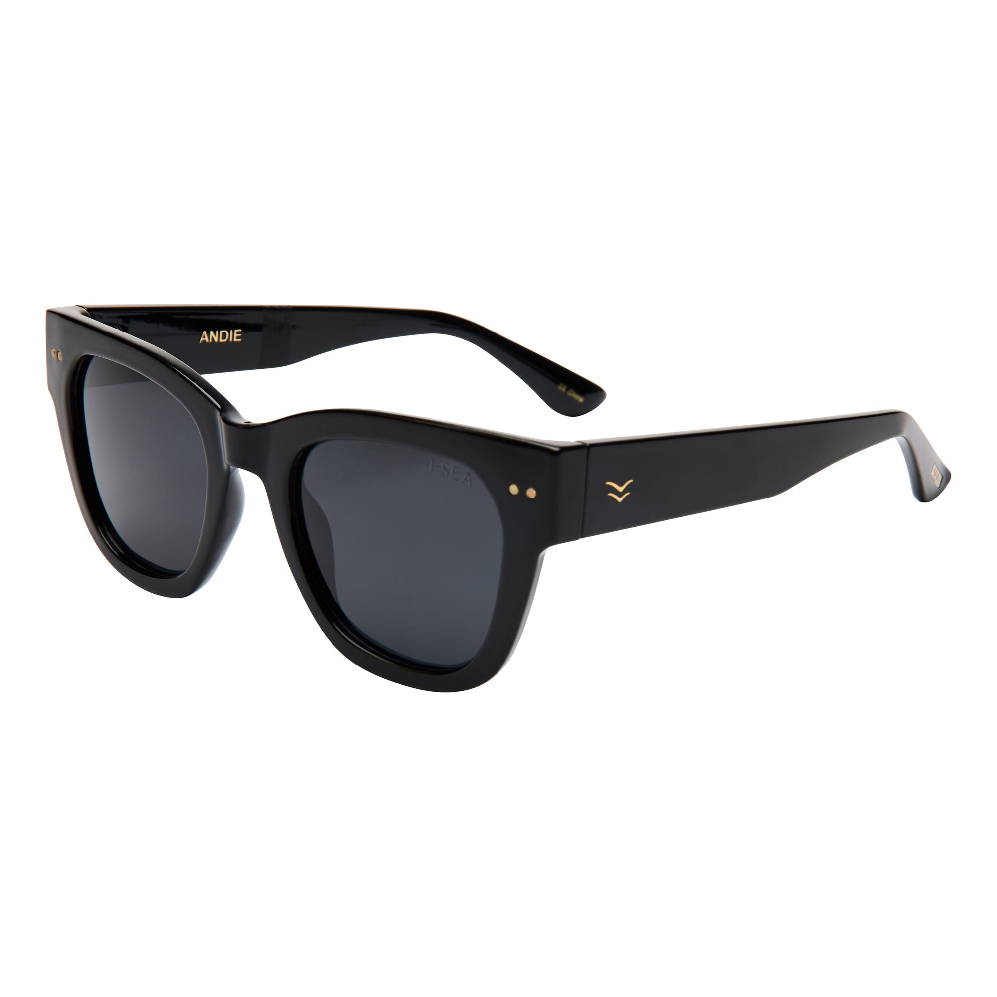Black sunglasses with 'Calvin Klein' branding on a white background.
BLACK / SMOKE POLARIZED LENS