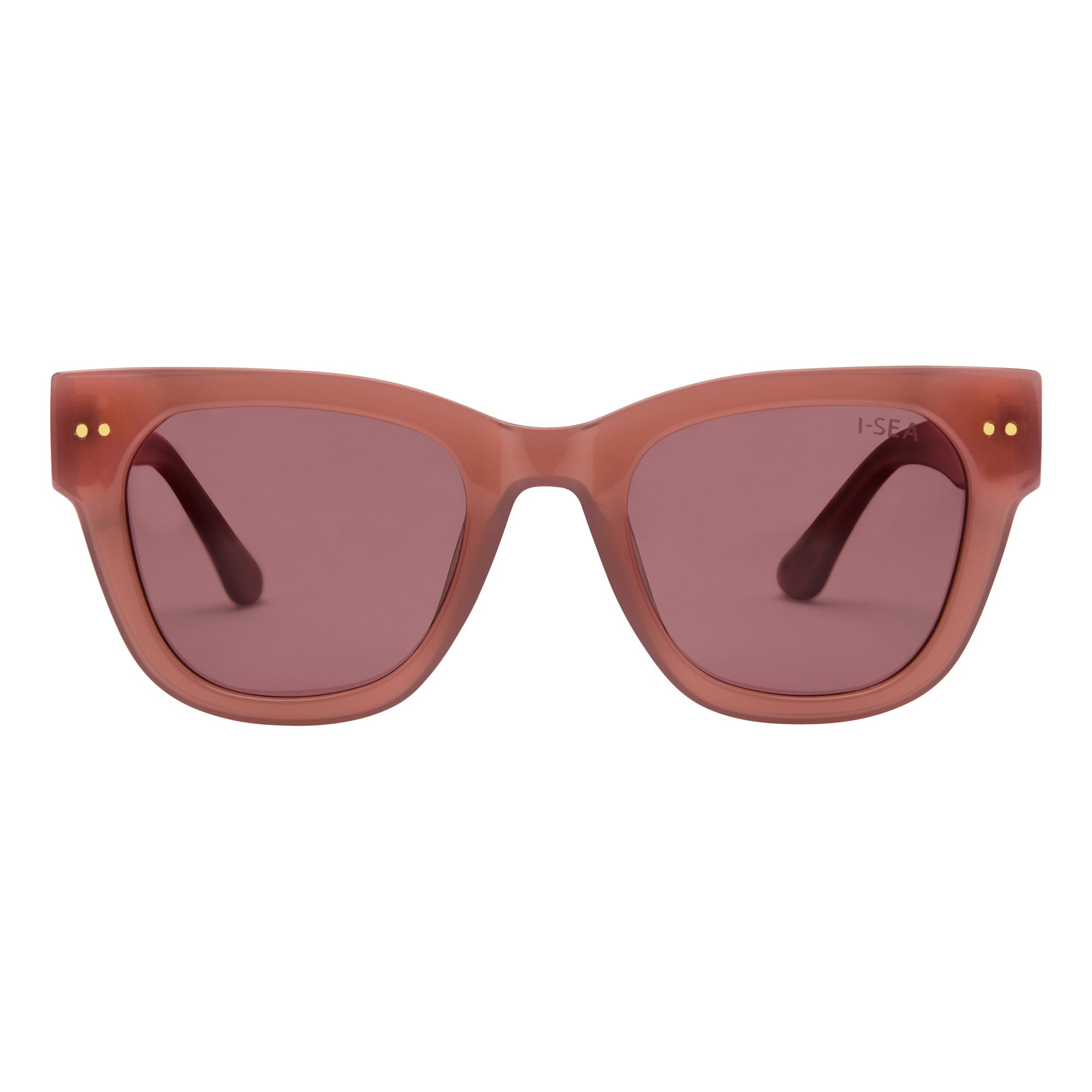 Brown sunglasses with a white background.
DUSTY ROSE / PLUM POLARIZED LENS