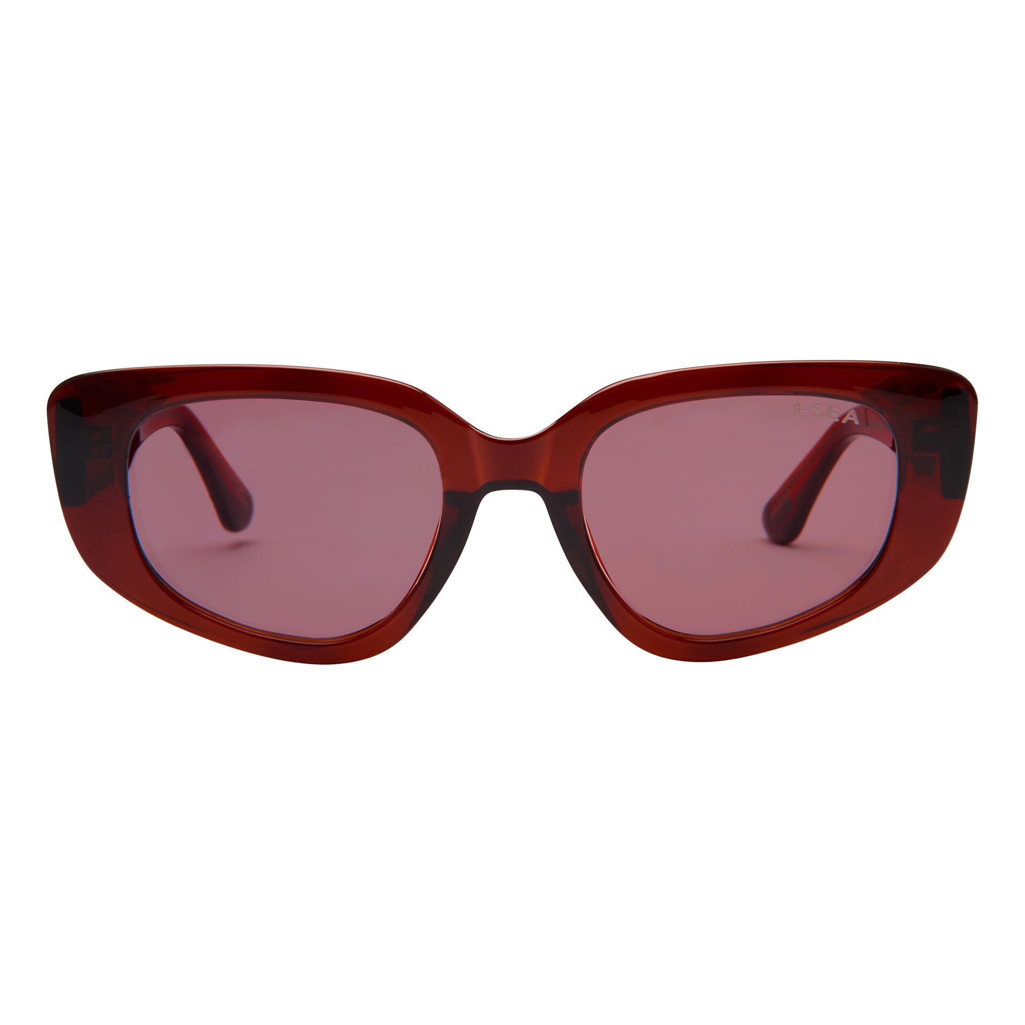 Red sunglasses with a white background.
COLA / PLUM POLARIZED LENS