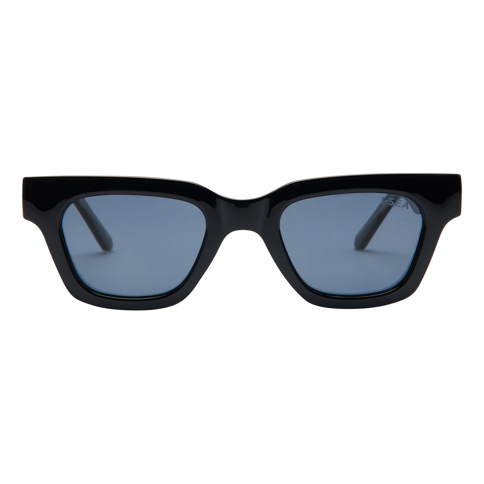 Black sunglasses with blue lenses on a white background.
BLACK / SMOKE POLARIZED LENS