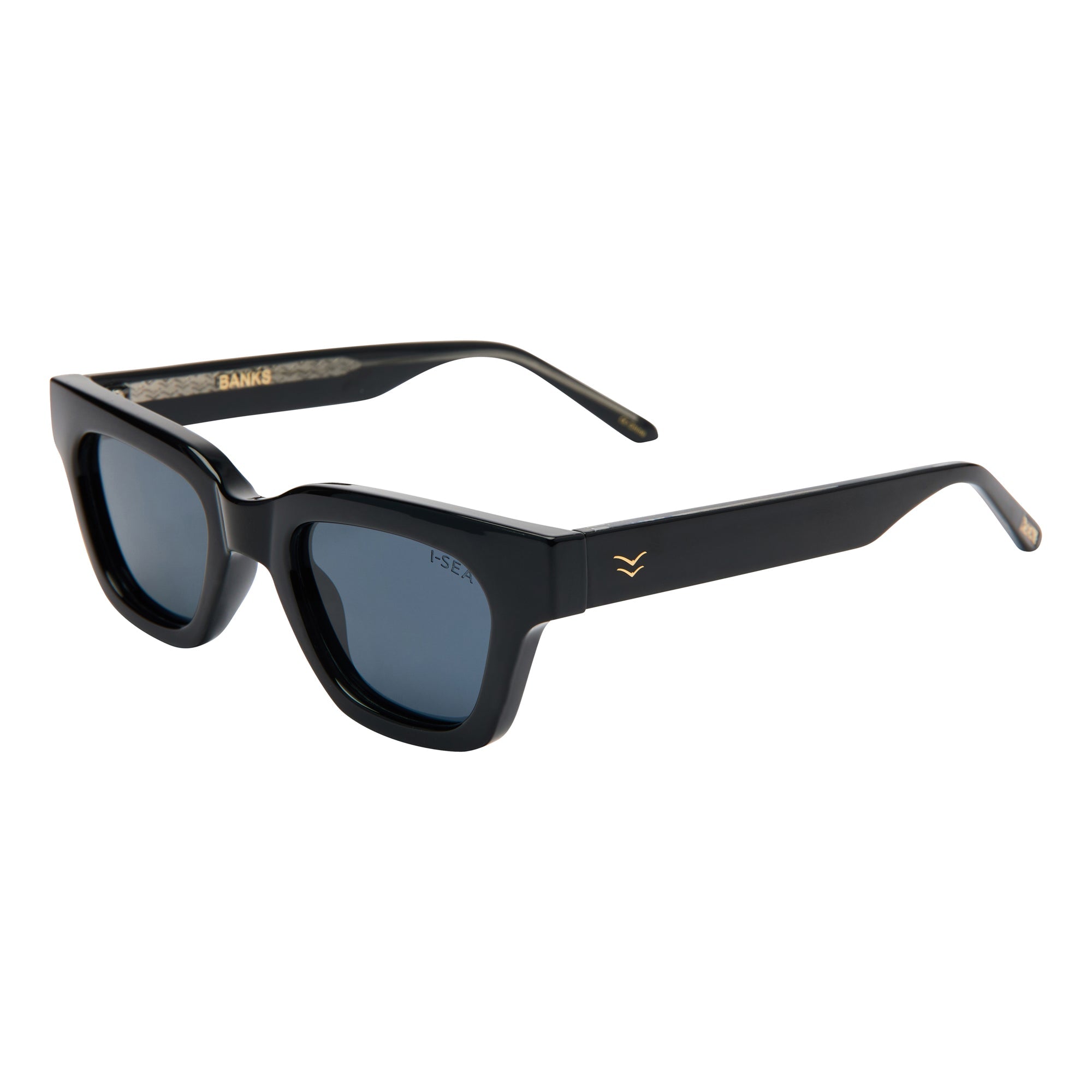Black sunglasses with a brand logo on a white background.
BLACK / SMOKE POLARIZED LENS