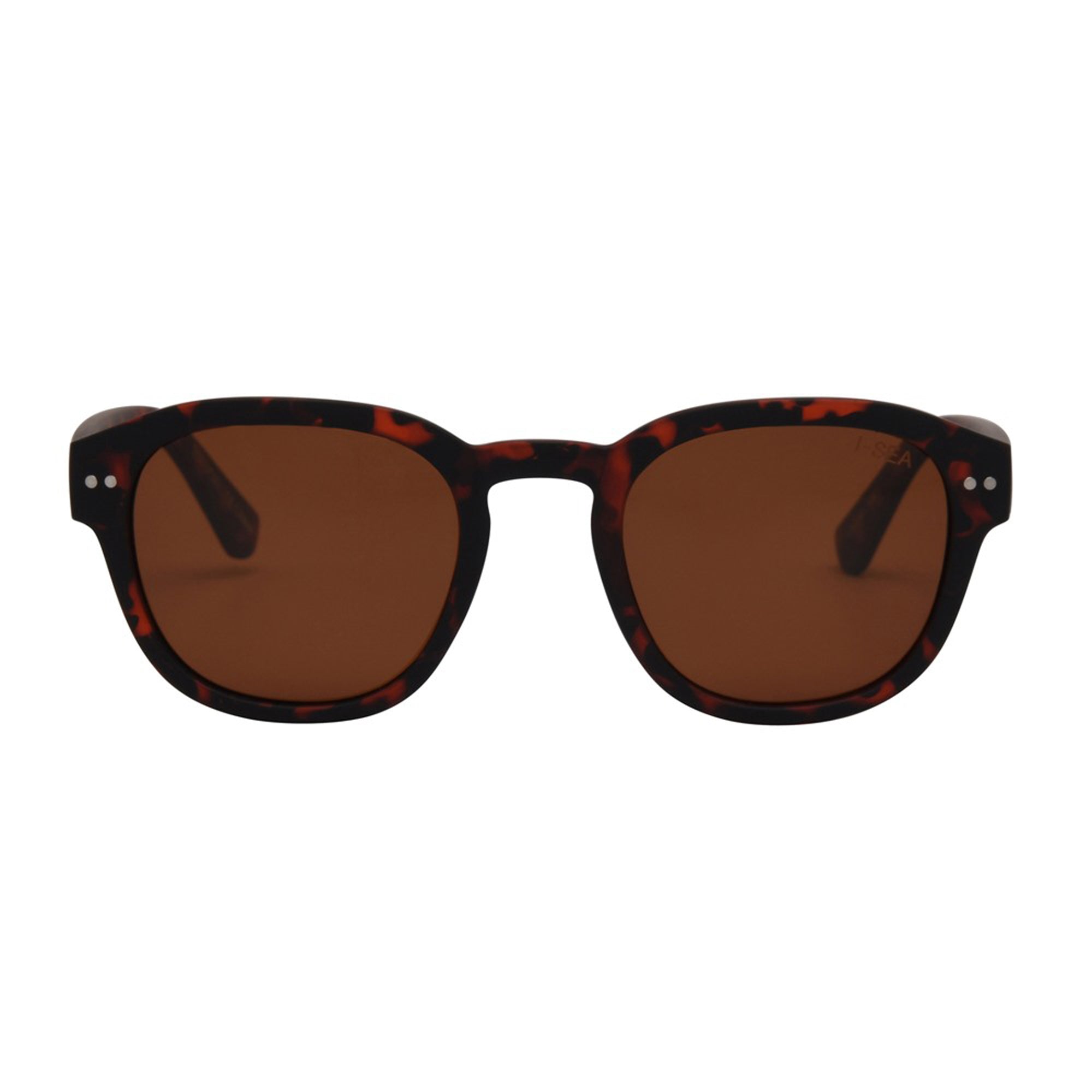 Sunglasses with brown lenses and black frame on a white background.
TORT / BROWN POLARIZED LENS