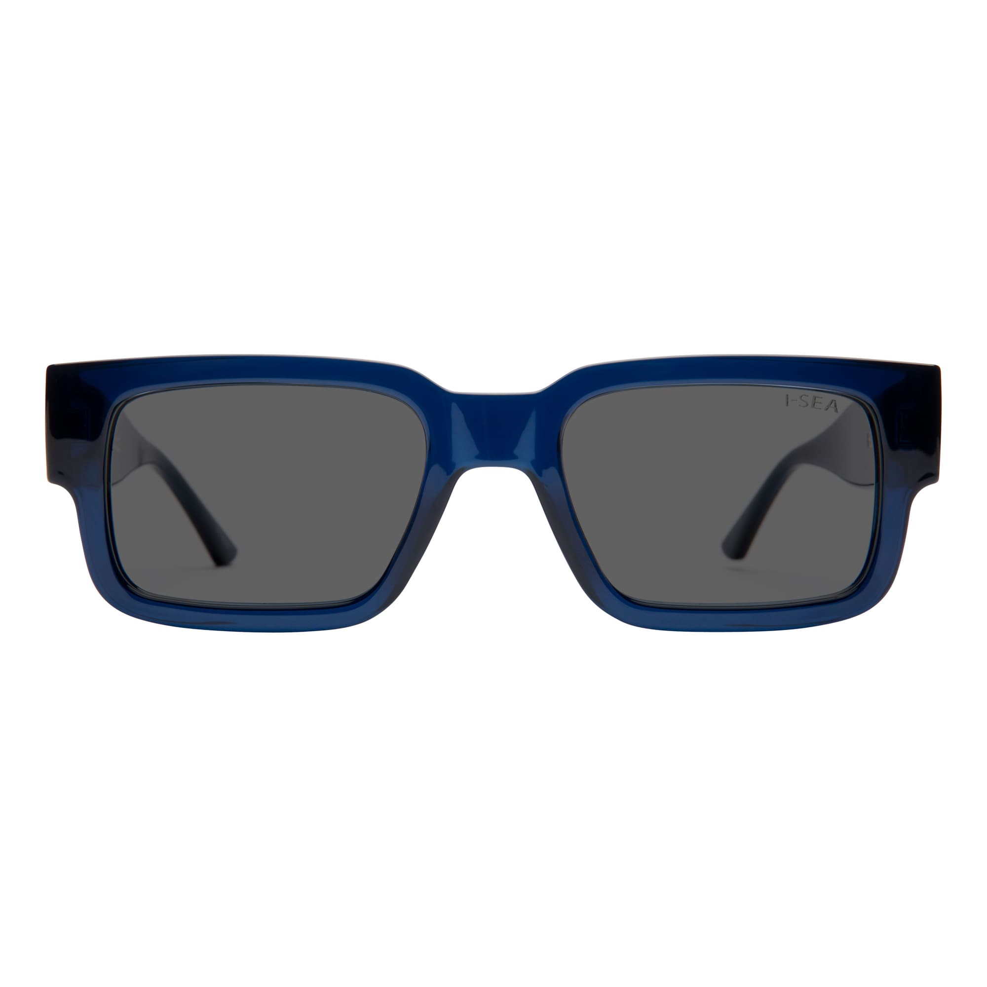 Blue sunglasses with dark lenses on a white background.
DARK SEAS / SMOKE POLARIZED LENS