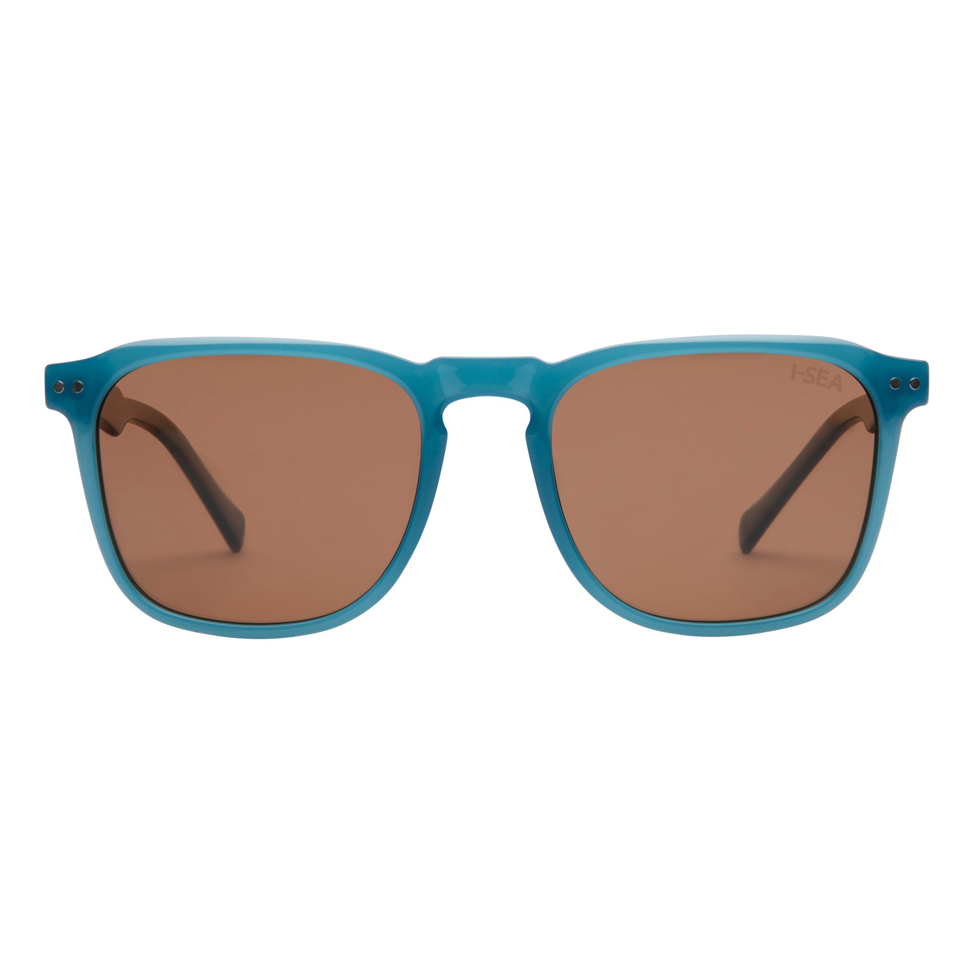 Sunglasses with blue frame and brown lenses on a white background.
OCEAN / BROWN POLARIZED LENS