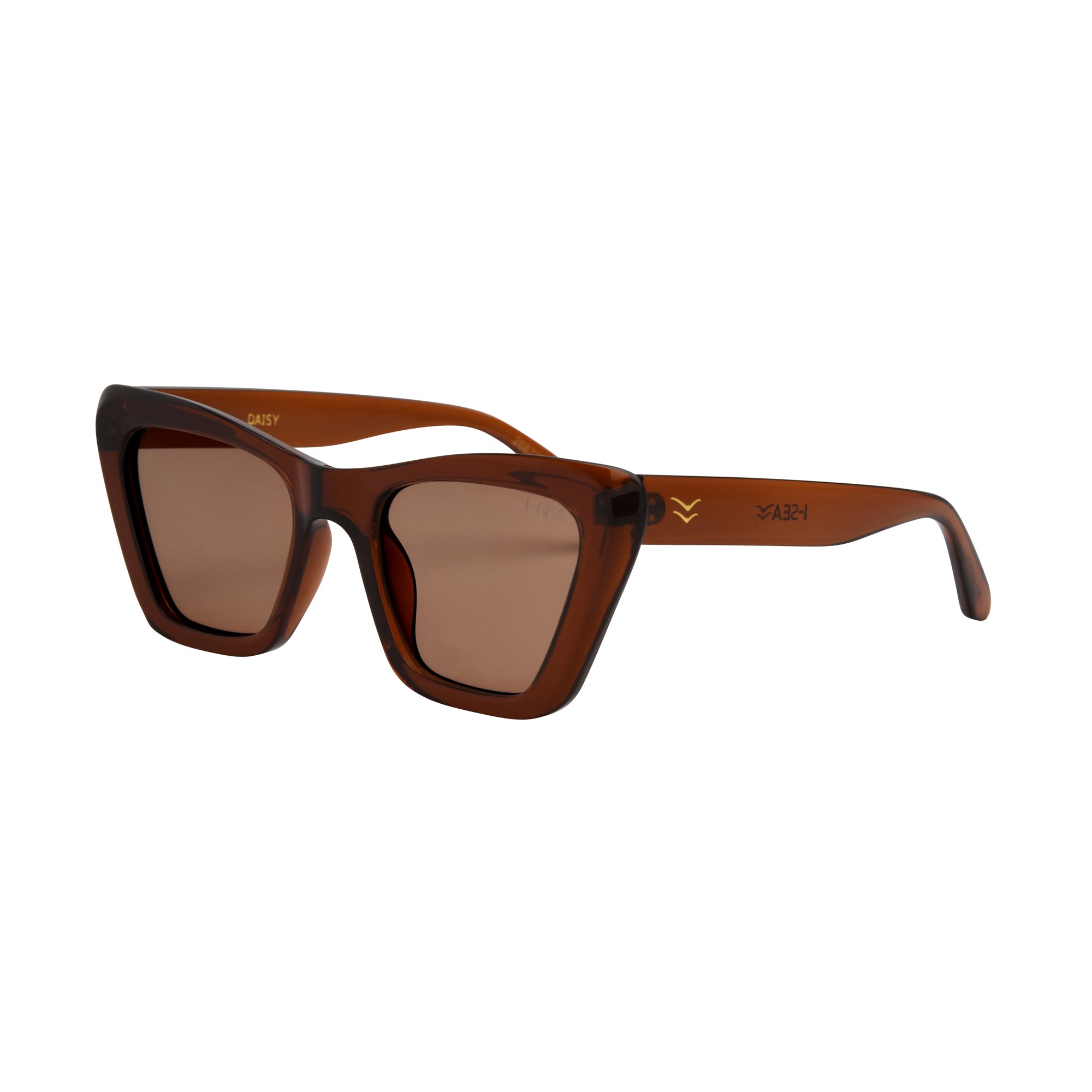 Brown sunglasses with a brand logo on a white background.
COLA / ROSE POLARIZED LENS