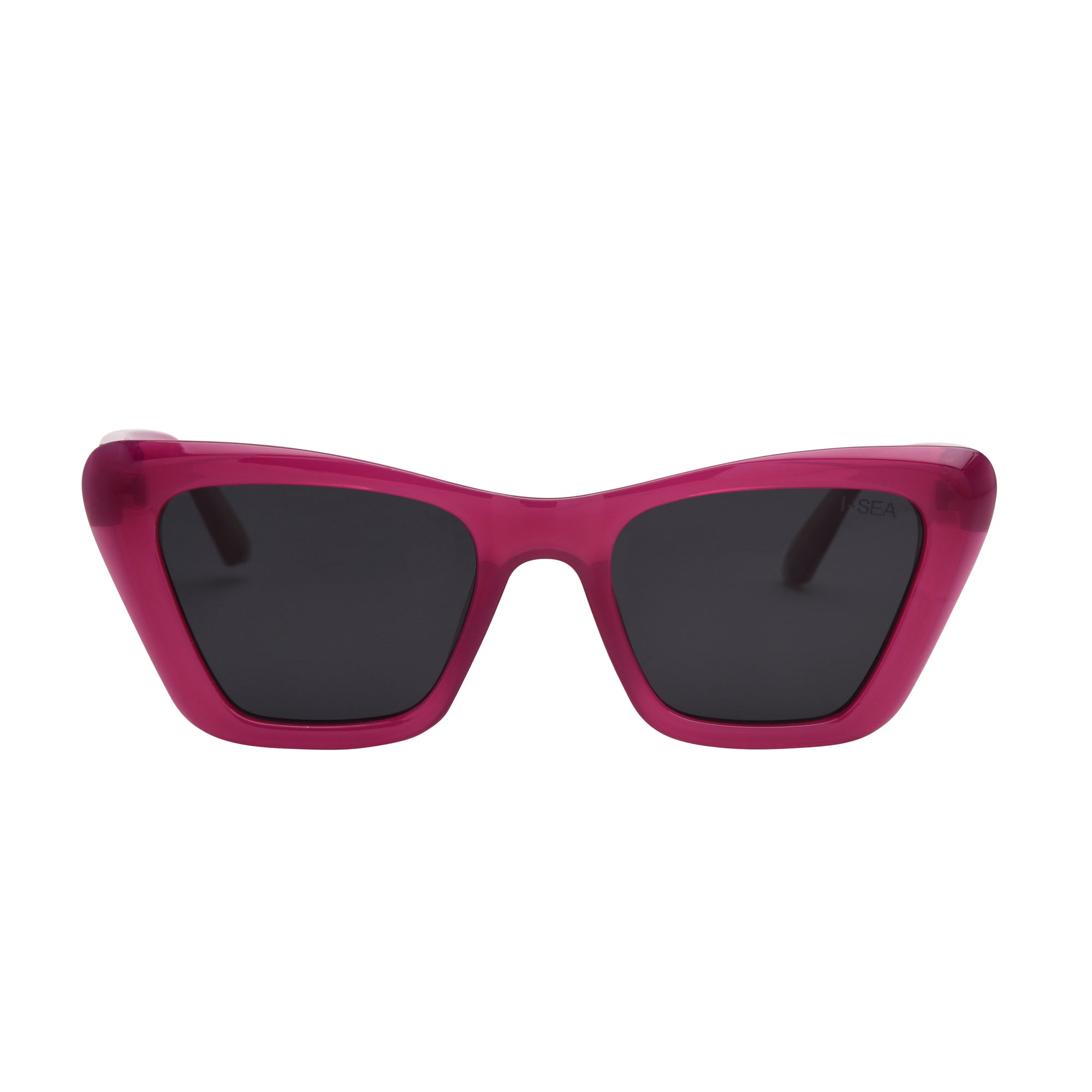 Sunglasses with red frame and dark lenses on a white background.
ORCHID / SMOKE POLARIZED LENS