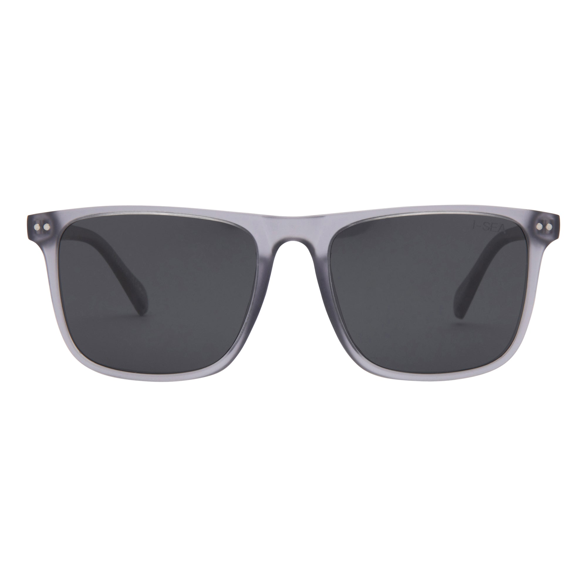 Sunglasses with gray frame and dark lenses on a white background.
GREY / SMOKE POLARIZED LENS