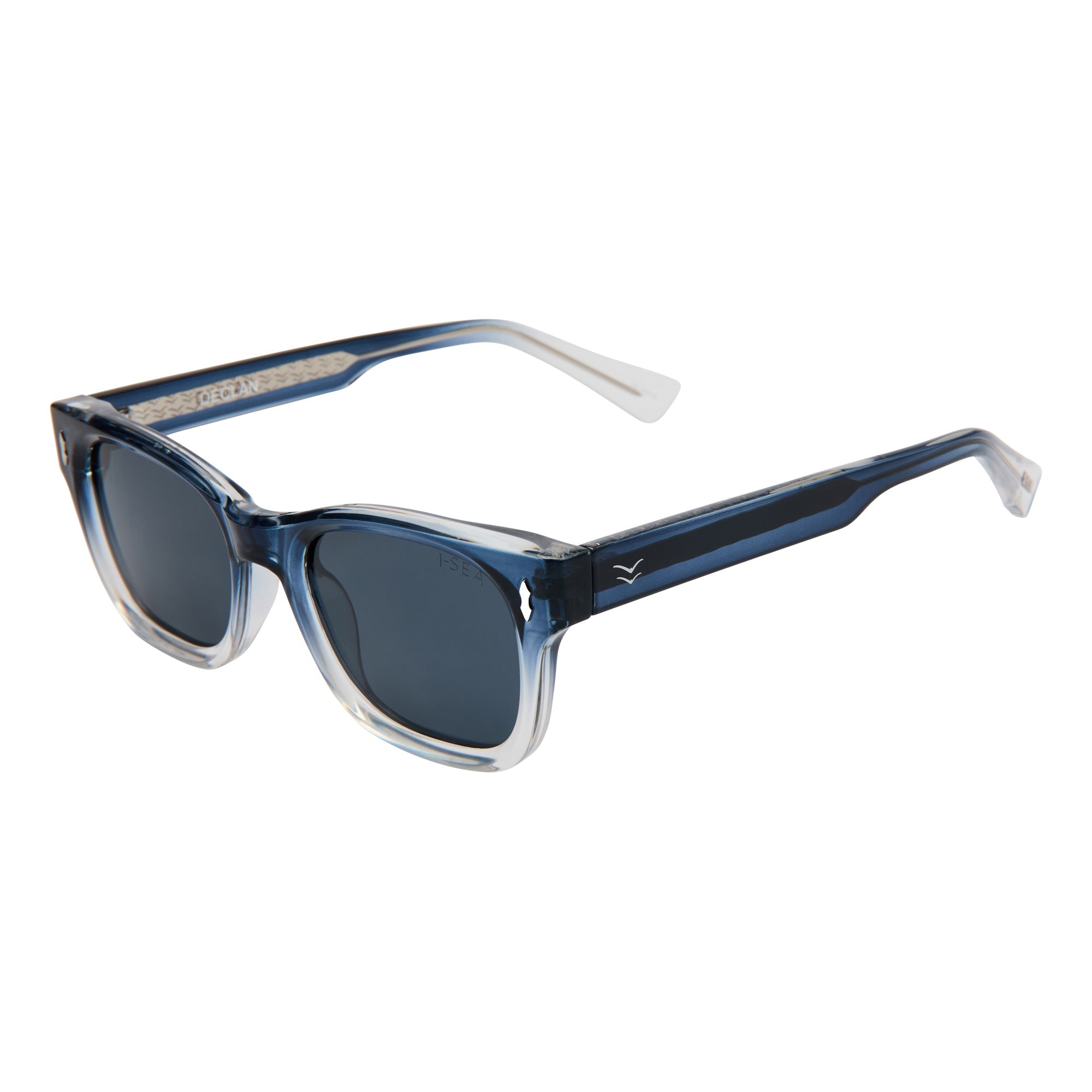 Blue sunglasses with a clear frame on a white background.
OCEAN / SMOKE POLARIZED LENS