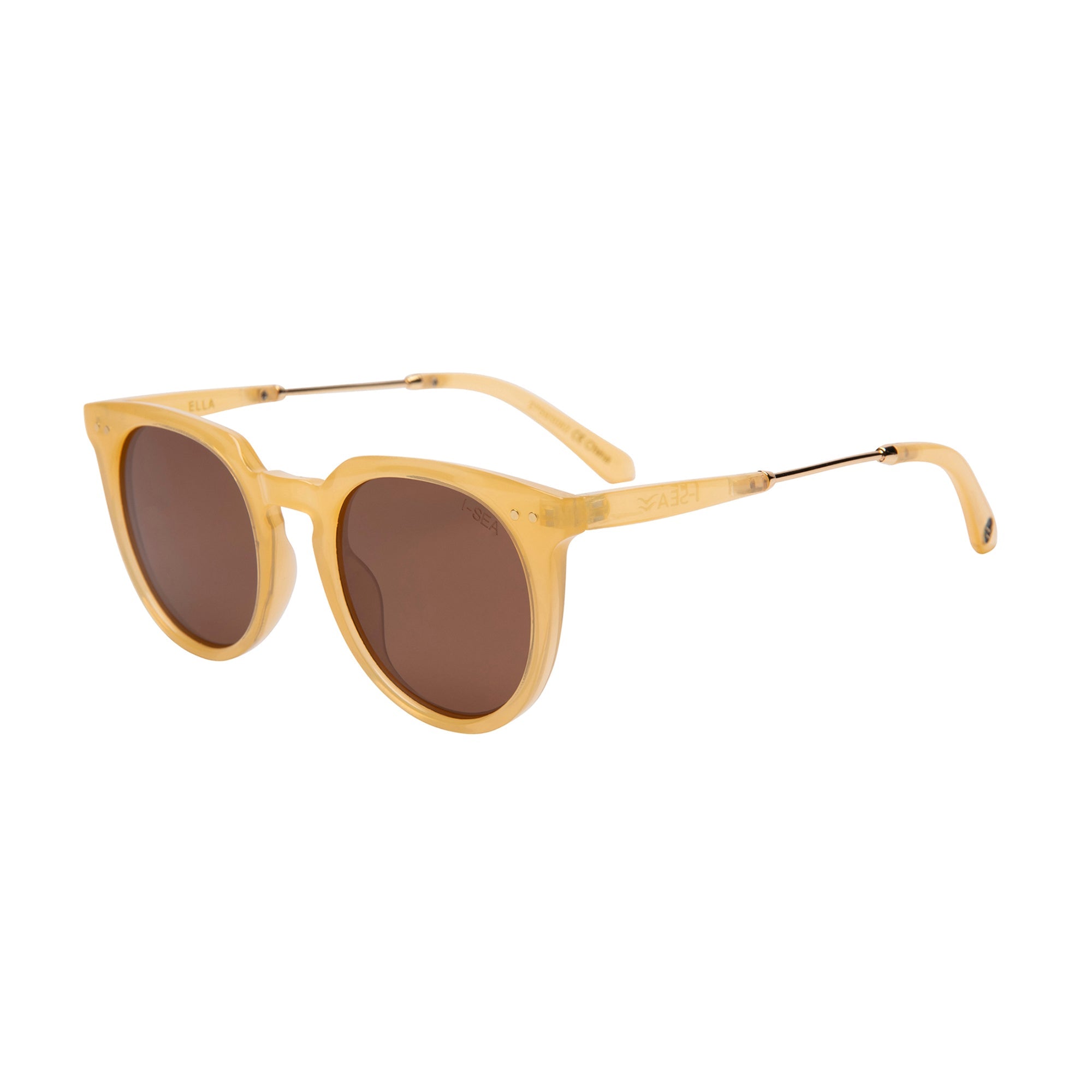 Yellow sunglasses with brown lenses on a white background.
PINEAPPLE / BROWN POLARIZED LENS