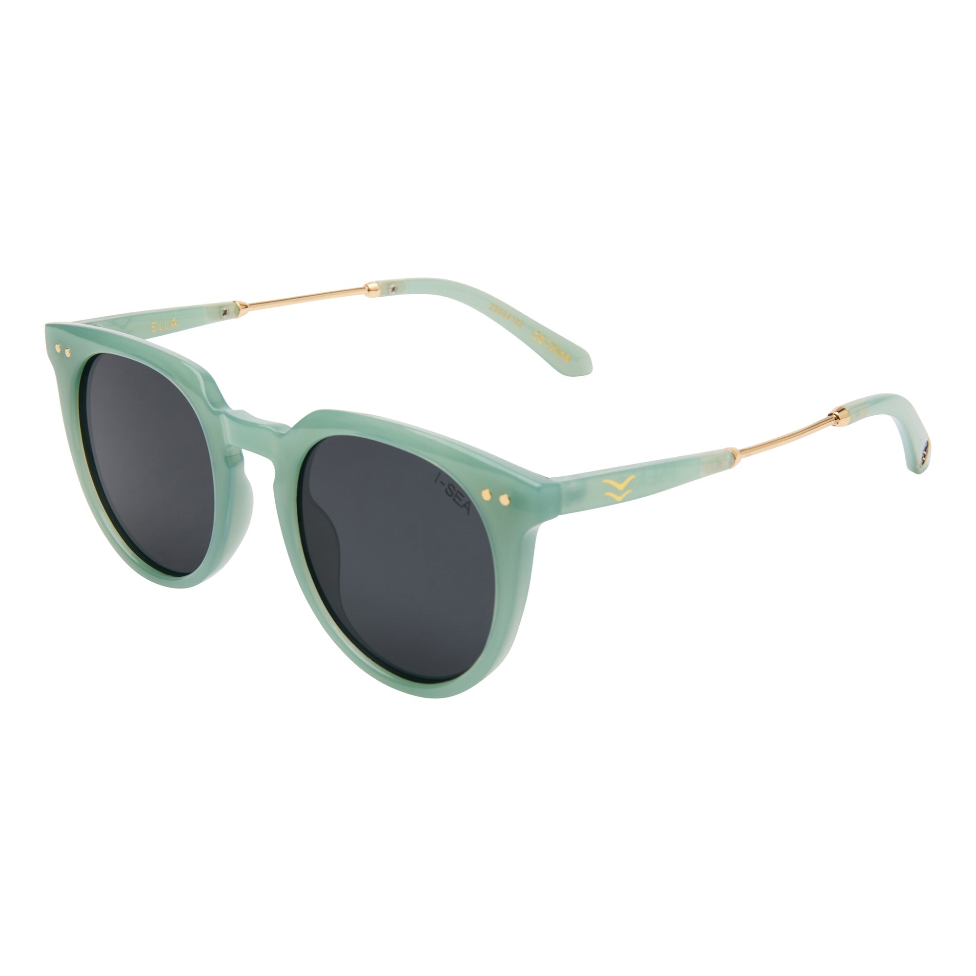 Green sunglasses with dark lenses on a white background.
SAGE / SMOKE POLARIZED LENS