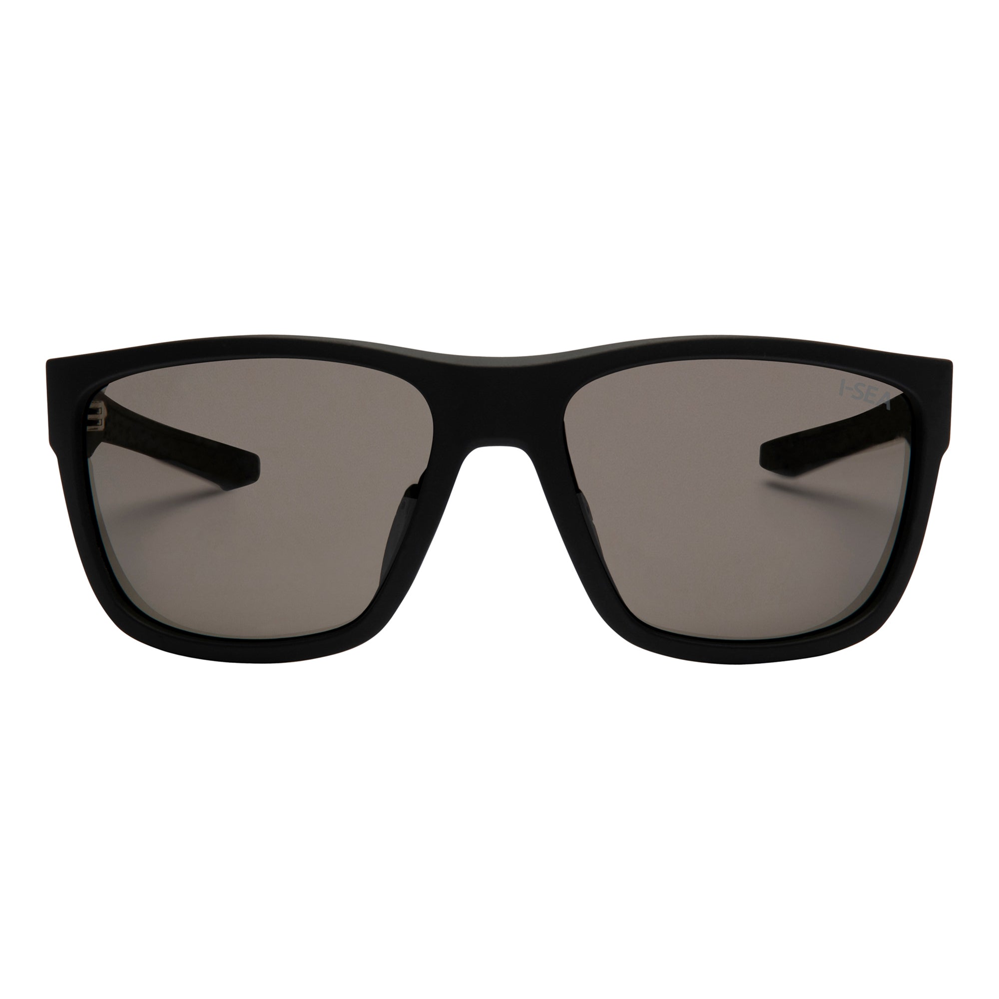 Black sunglasses with dark lenses on a white background.
BLACK RUBBER / SMOKE POLARIZED LENS