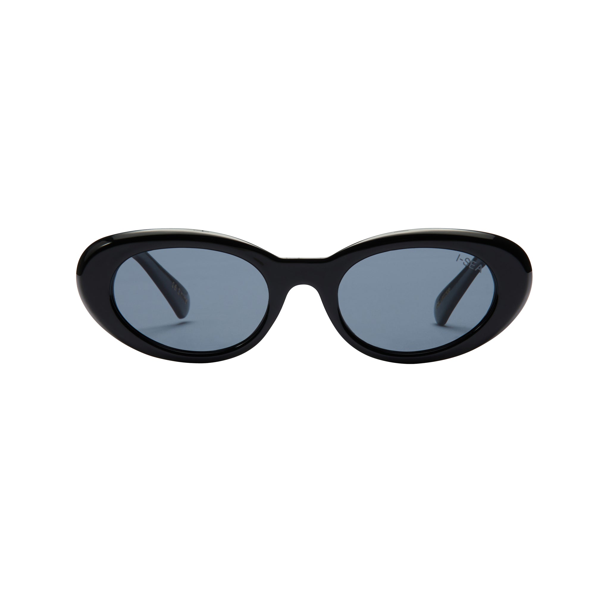 Black sunglasses with blue lenses on a white background.
ONYX / SMOKE POLARIZED LENS