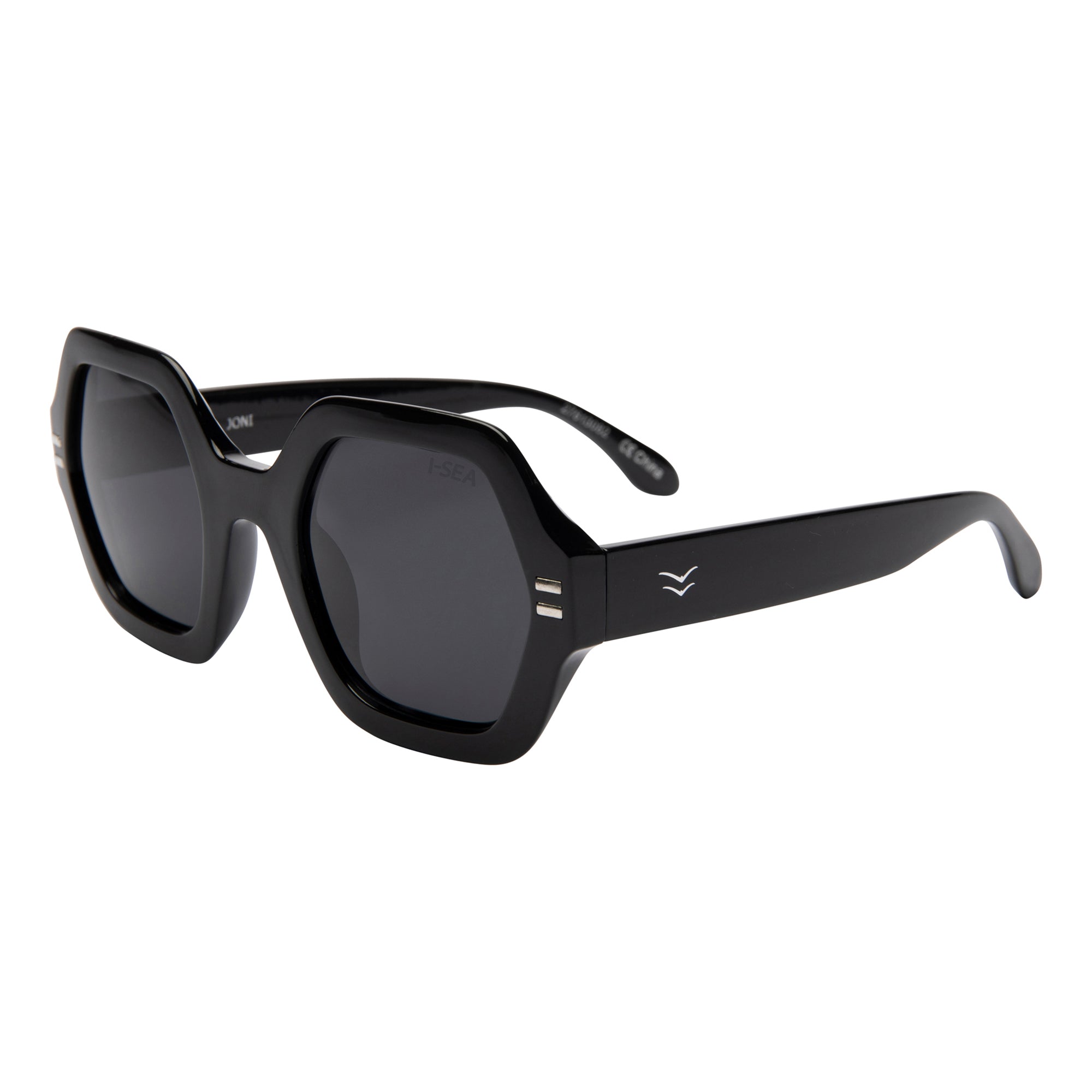 Black sunglasses with a brand logo on a white background.
BLACK / SMOKE POLARIZED LENS