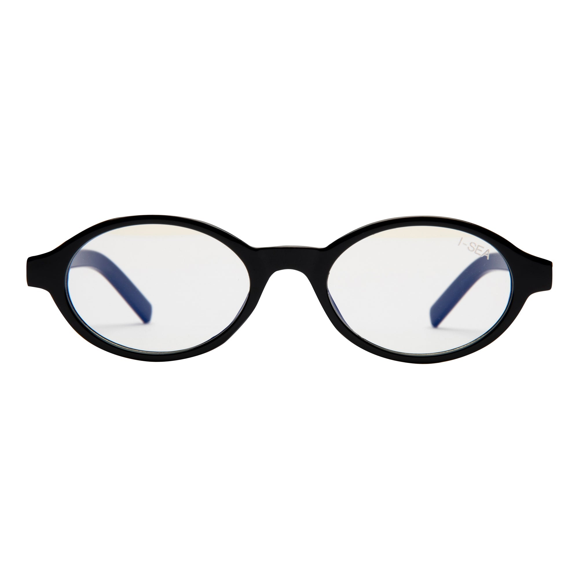 Black eyeglasses with blue accents on a white background.
BLACK / BLUE LIGHT LENS