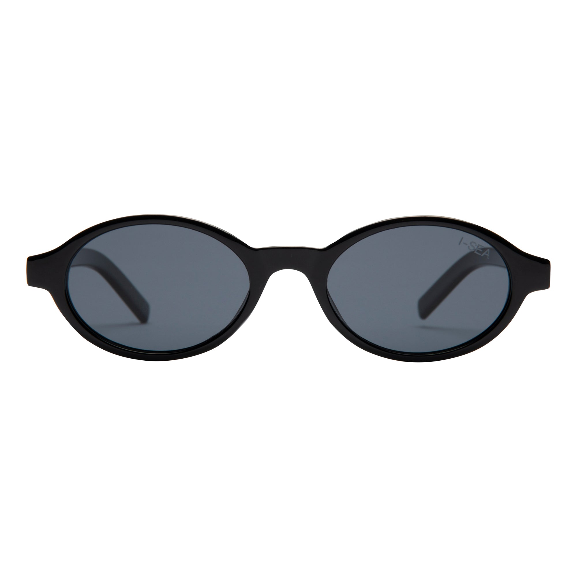 Black sunglasses with dark lenses on a white background.
BLACK / SMOKE POLARIZED LENS
