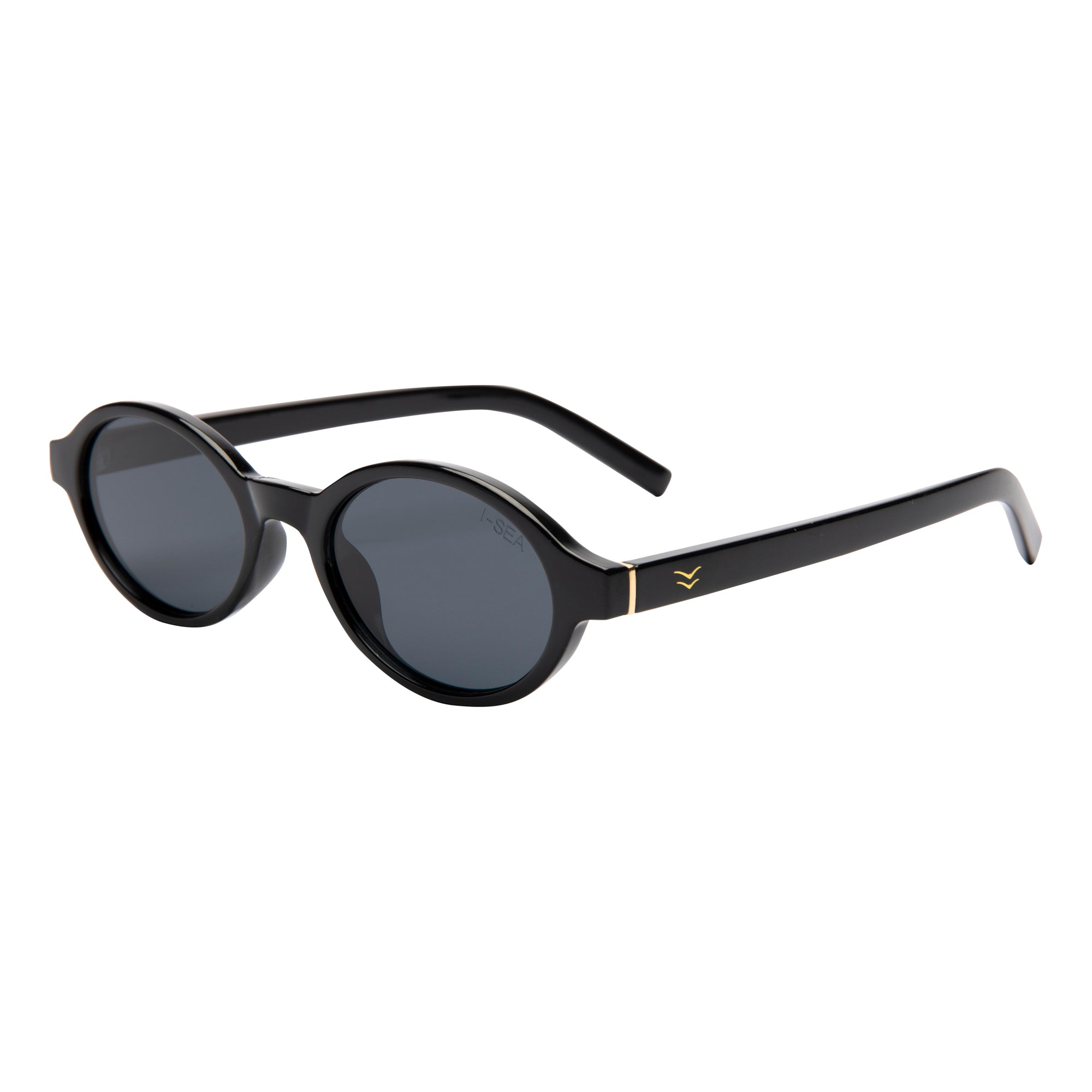 Sunglasses with black frame and green lenses on a white background.
BLACK / SMOKE POLARIZED LENS