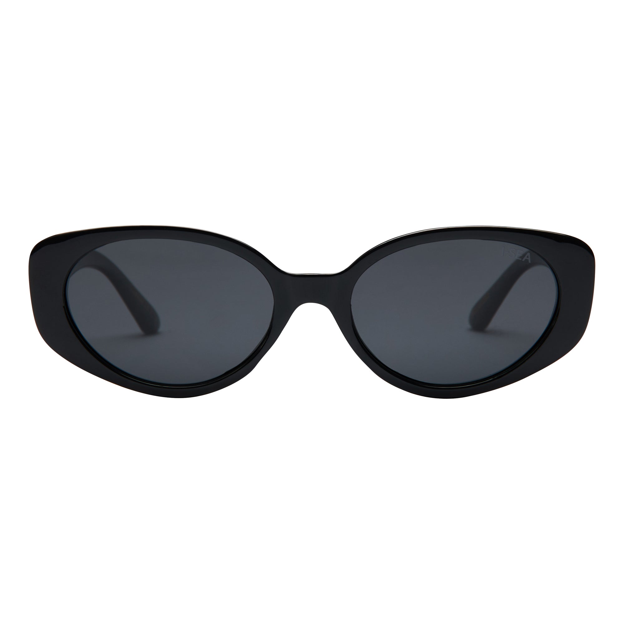 Black sunglasses with dark lenses on a white background.
BLACK / SMOKE POLARIZED LENS