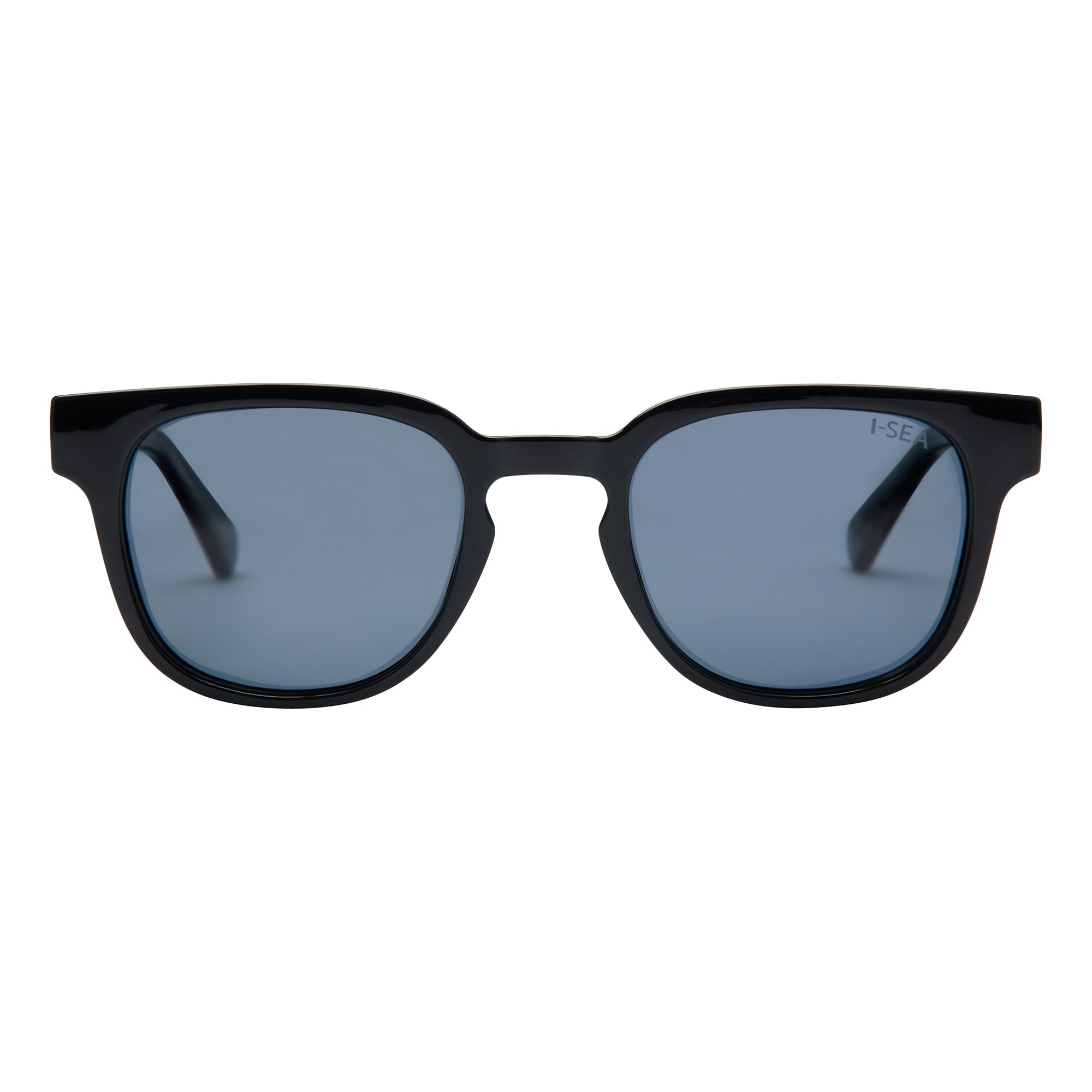 Black sunglasses with blue lenses on a white background.
BLACK / SMOKE POLARIZED LENS