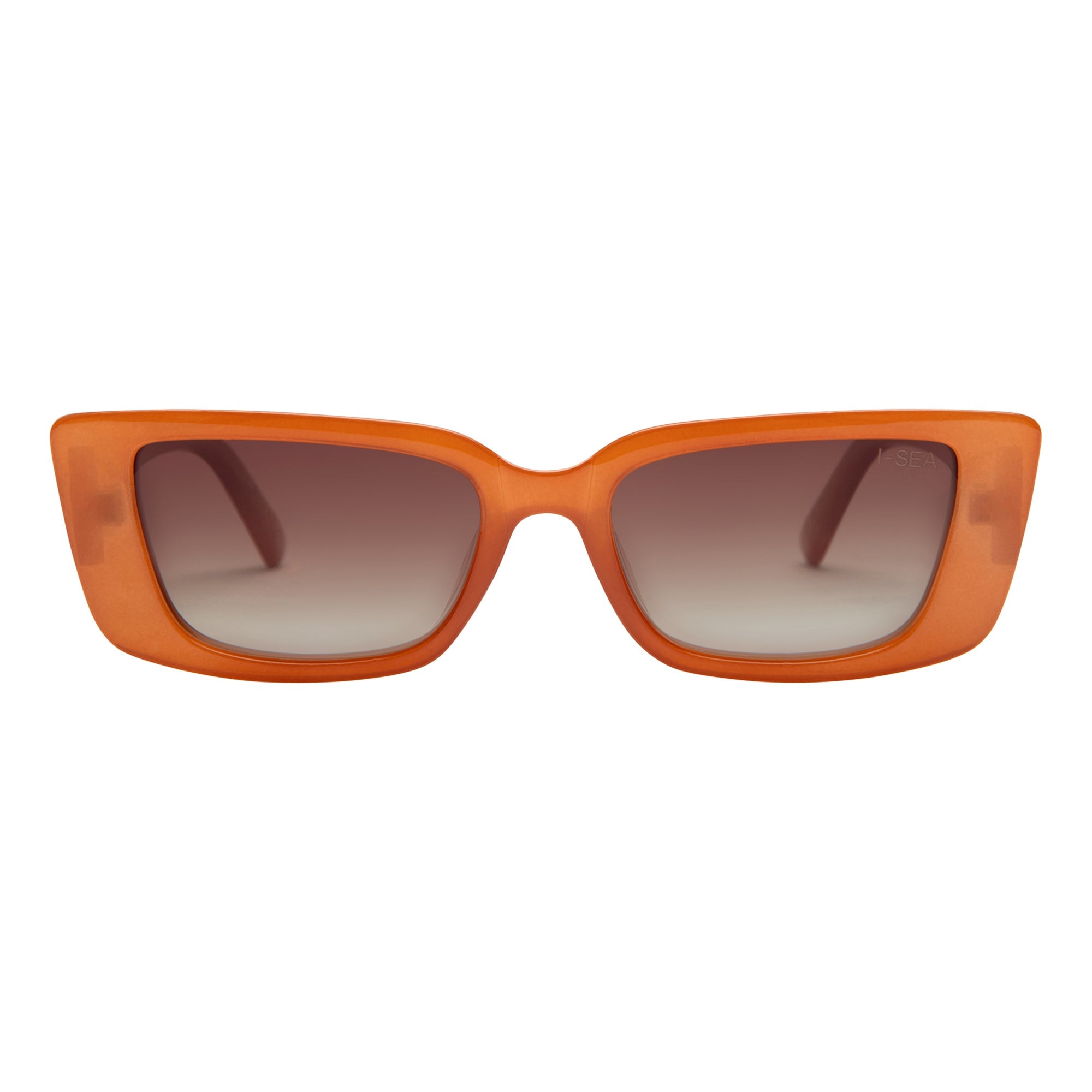 Orange sunglasses with brown gradient lenses on a white background.
APRICOT / BROWN POLARIZED LENS