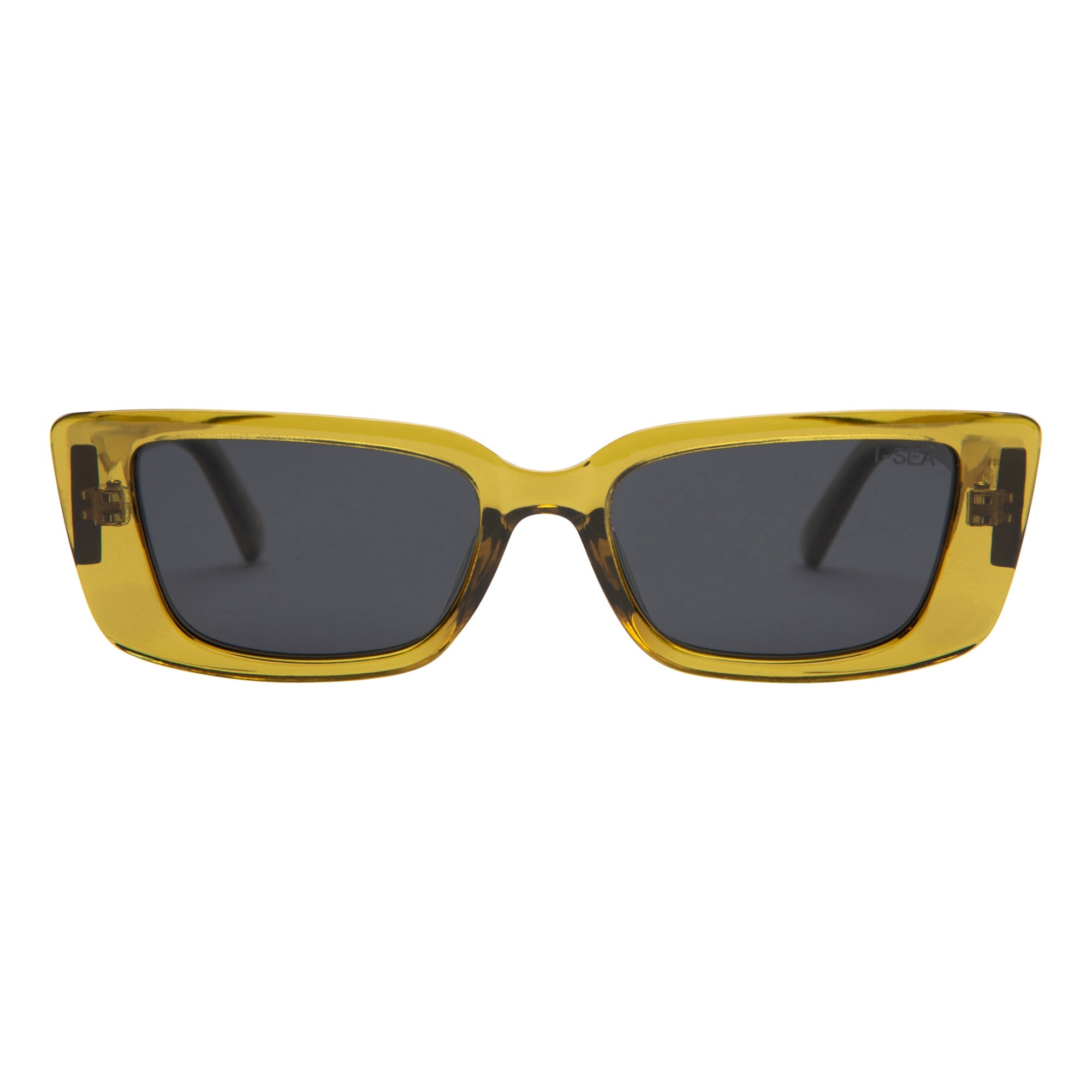 Yellow sunglasses with dark lenses on a white background.
LIME / SMOKE POLARIZED LENS