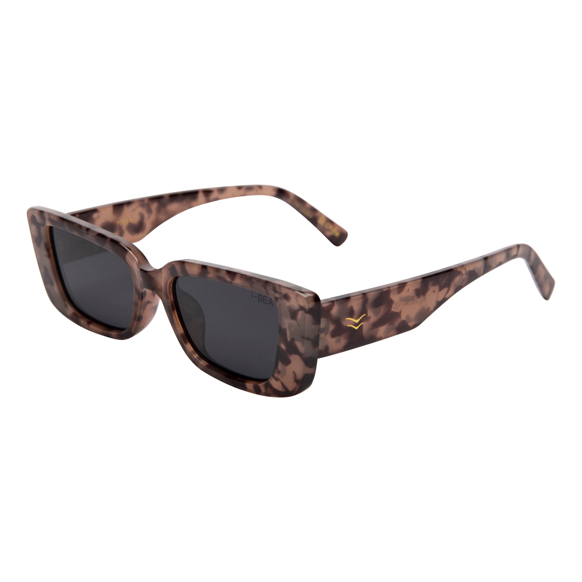 Sunglasses with leopard print frame and dark lenses on a white background.
BLONDE TORT / SMOKE POLARIZED LENS