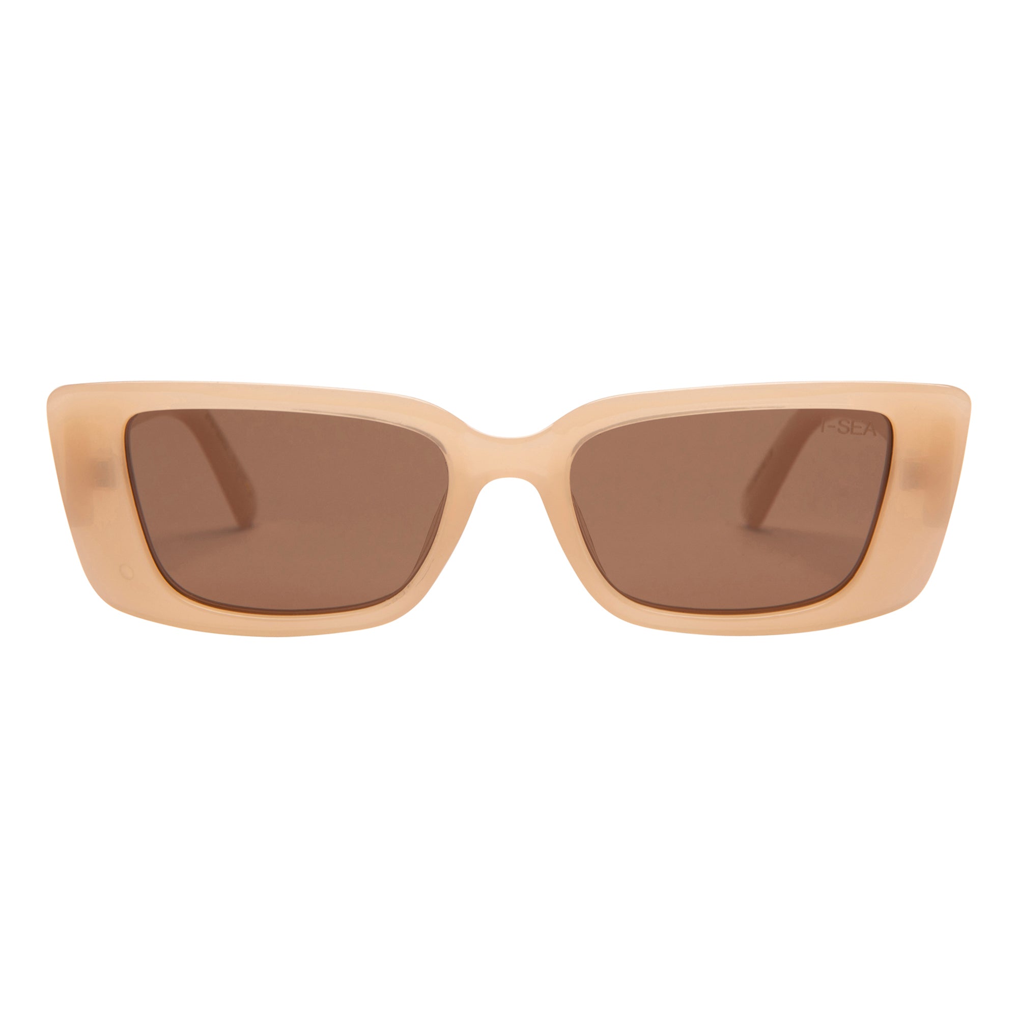 Beige sunglasses with brown lenses on a white background.
VANILLA / BROWN POLARIZED LENS
