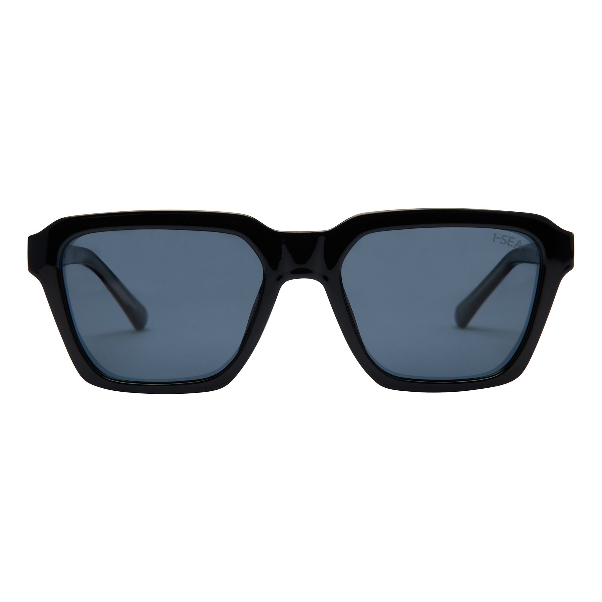 Black sunglasses with blue lenses on a white background.
BLACK / SMOKE POLARIZED LENS