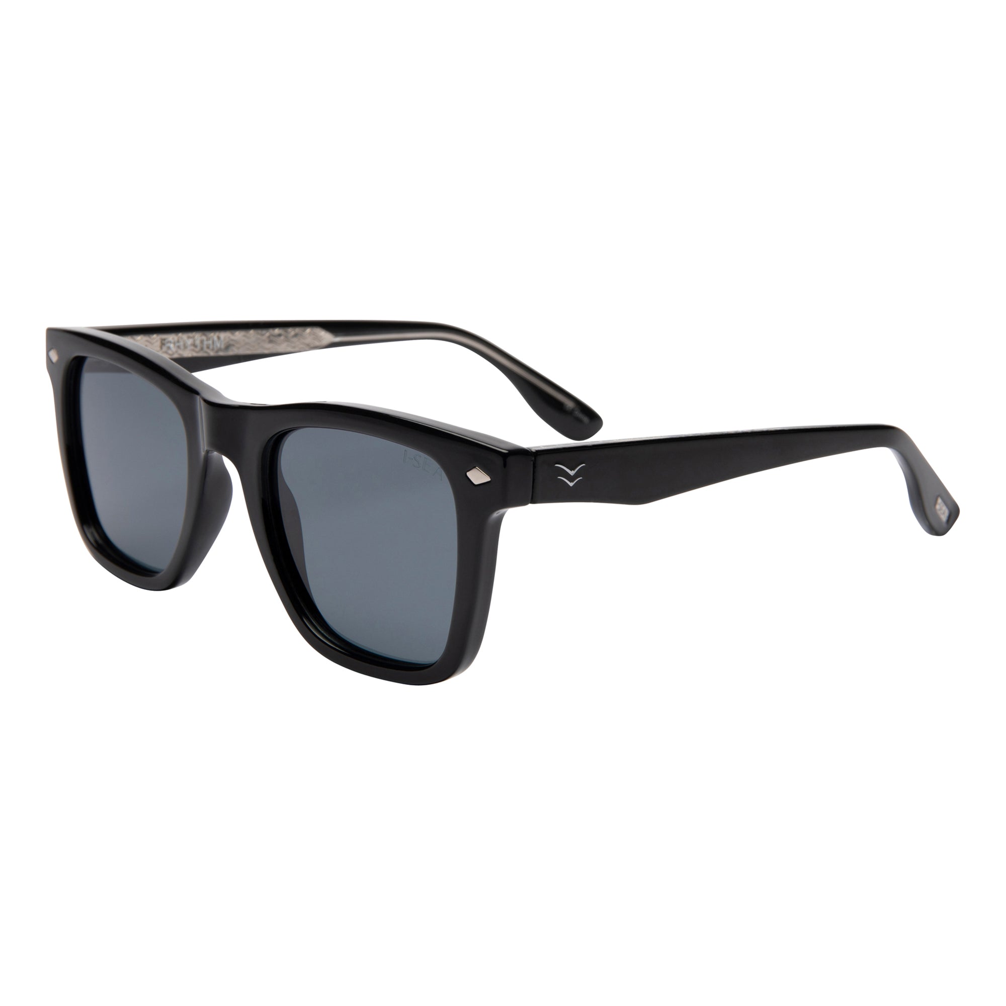 Black sunglasses with dark lenses on a white background.
BLACK / SMOKE POLARIZED LENS