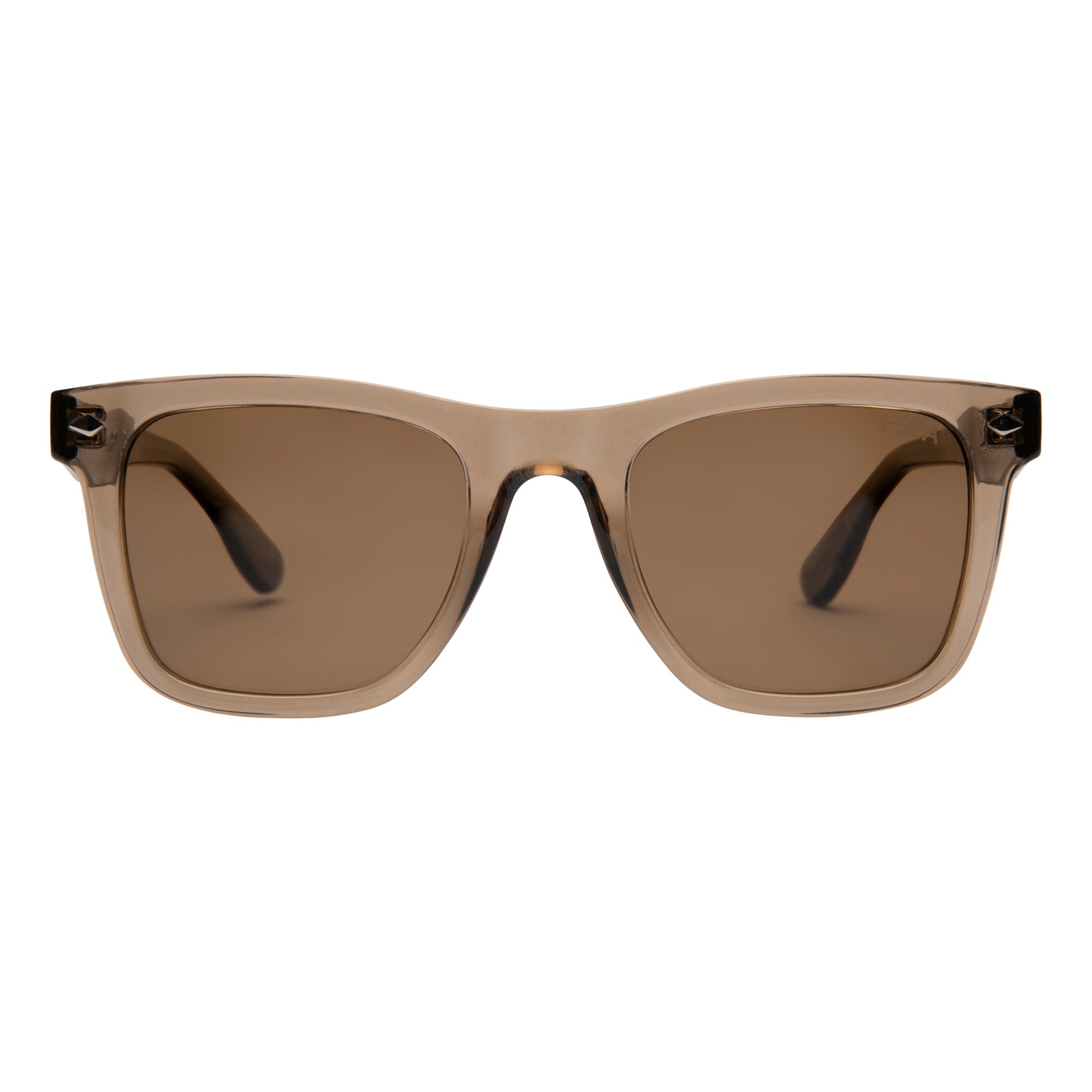 Brown sunglasses with a white background.
TAUPE / BROWN POLARIZED LENS