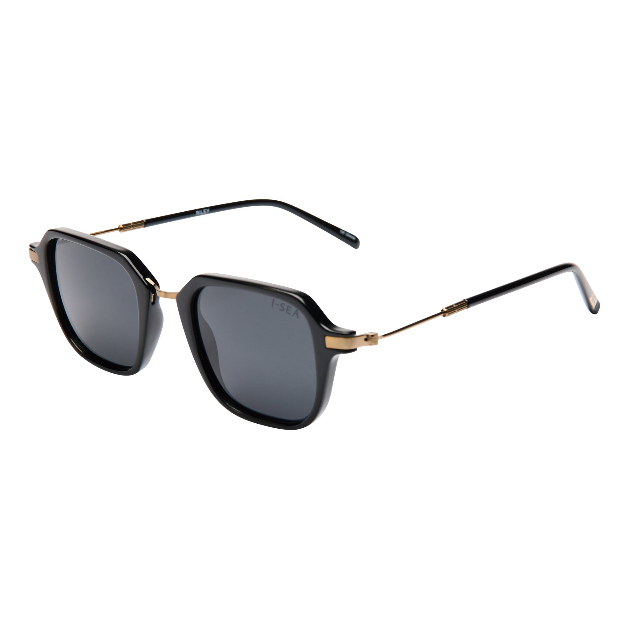 Sunglasses with black frames and dark lenses on a white background.
BLACK / SMOKE POLARIZED LENS