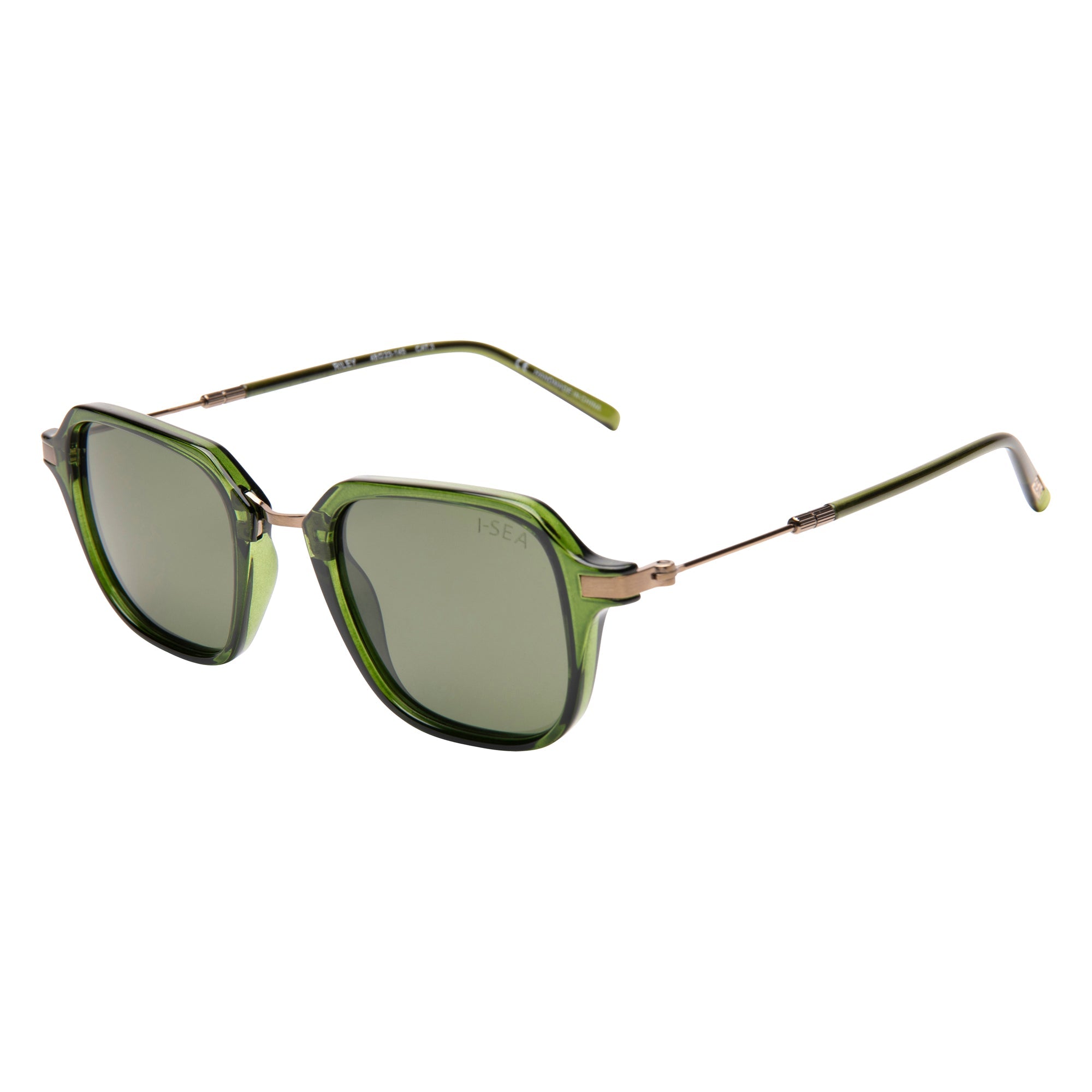 Green sunglasses with gold frames on a white background. Color:
EMERALD / GREEN POLARIZED LENS