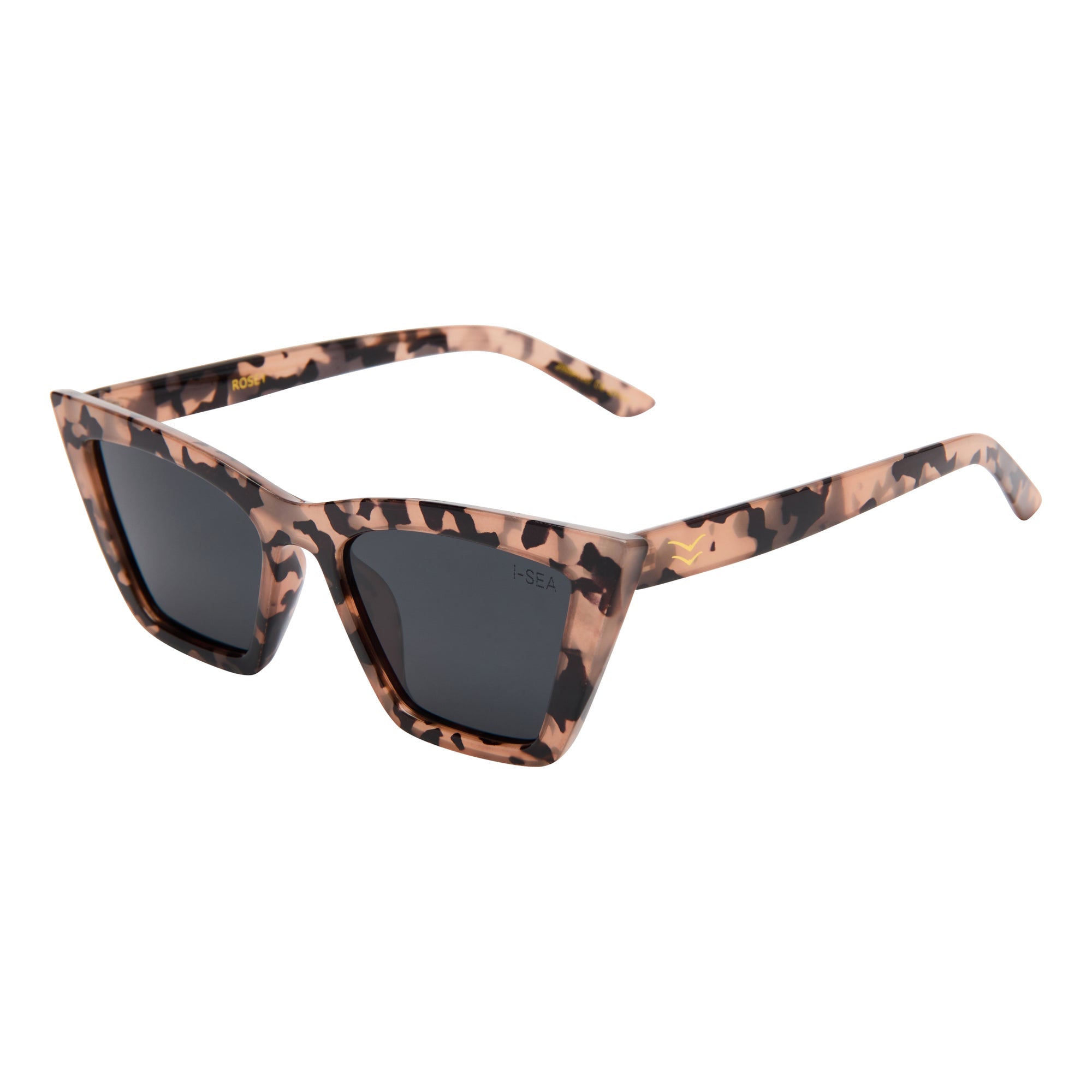 Sunglasses with tortoiseshell frame and dark lenses on a white background.
BLONDE TORT / SMOKE POLARIZED LENS