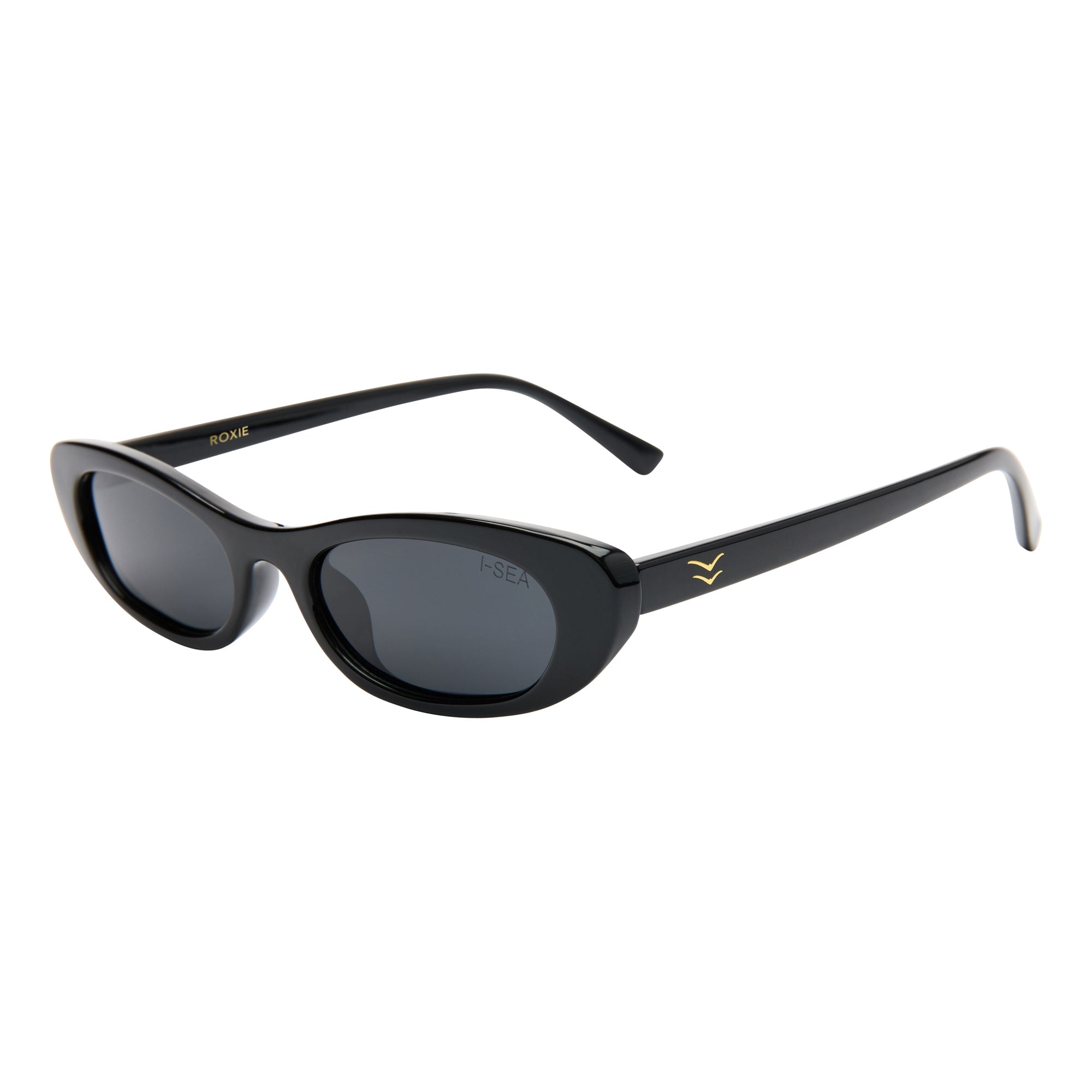 Black sunglasses with a brand logo on a white background.
BLACK / SMOKE POLARIZED LENS