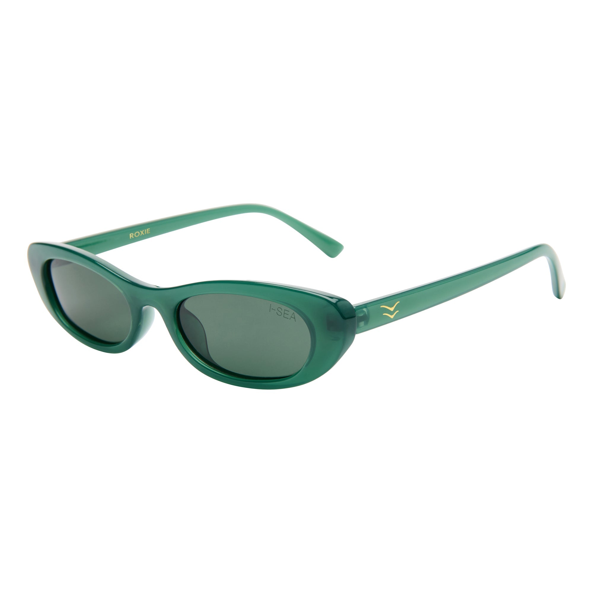 Green sunglasses with a brand logo on a white background.
KALE / GREEN POLARIZED LENS