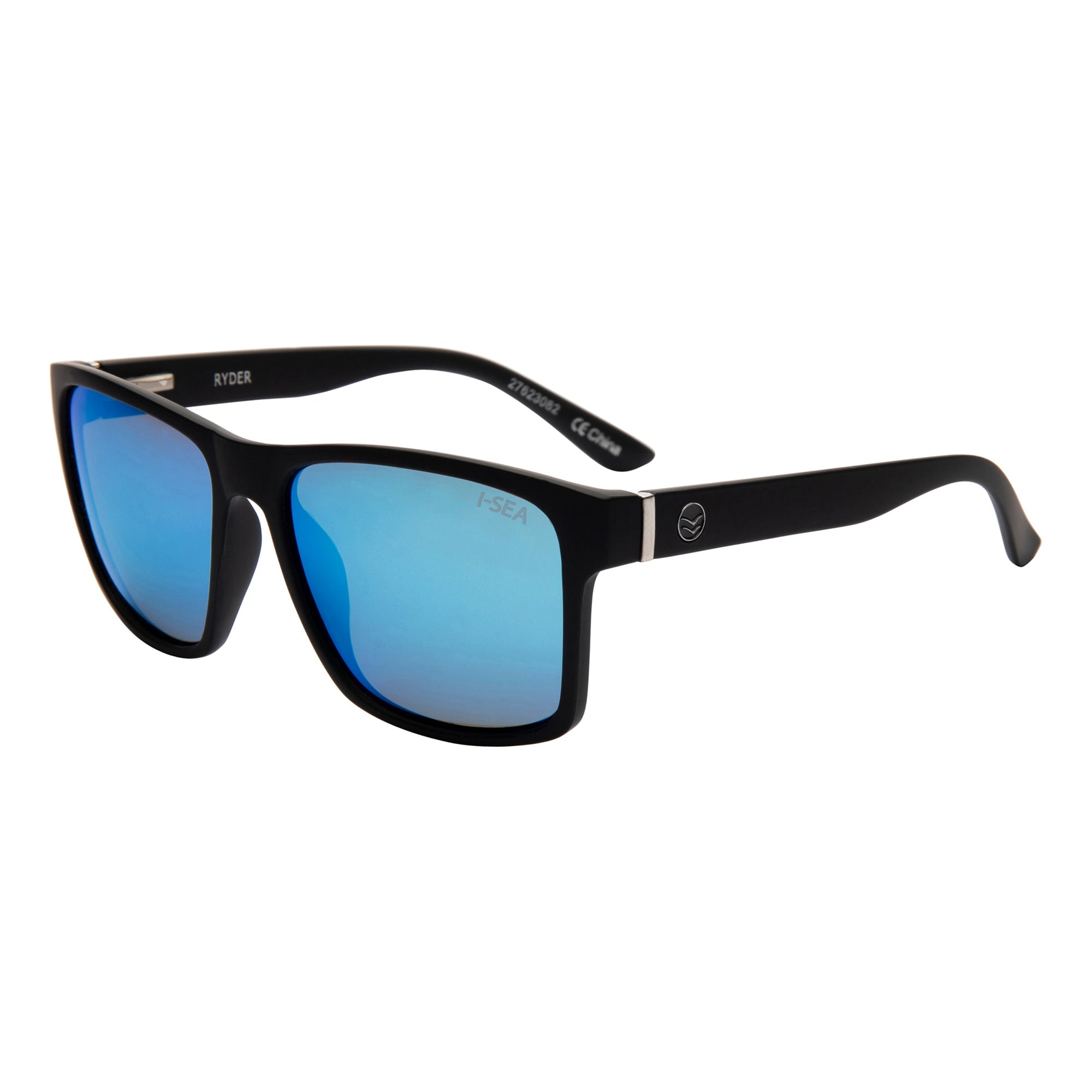Black sunglasses with blue lenses on a white background.
BLACK / T-BLUE POLARIZED LENS