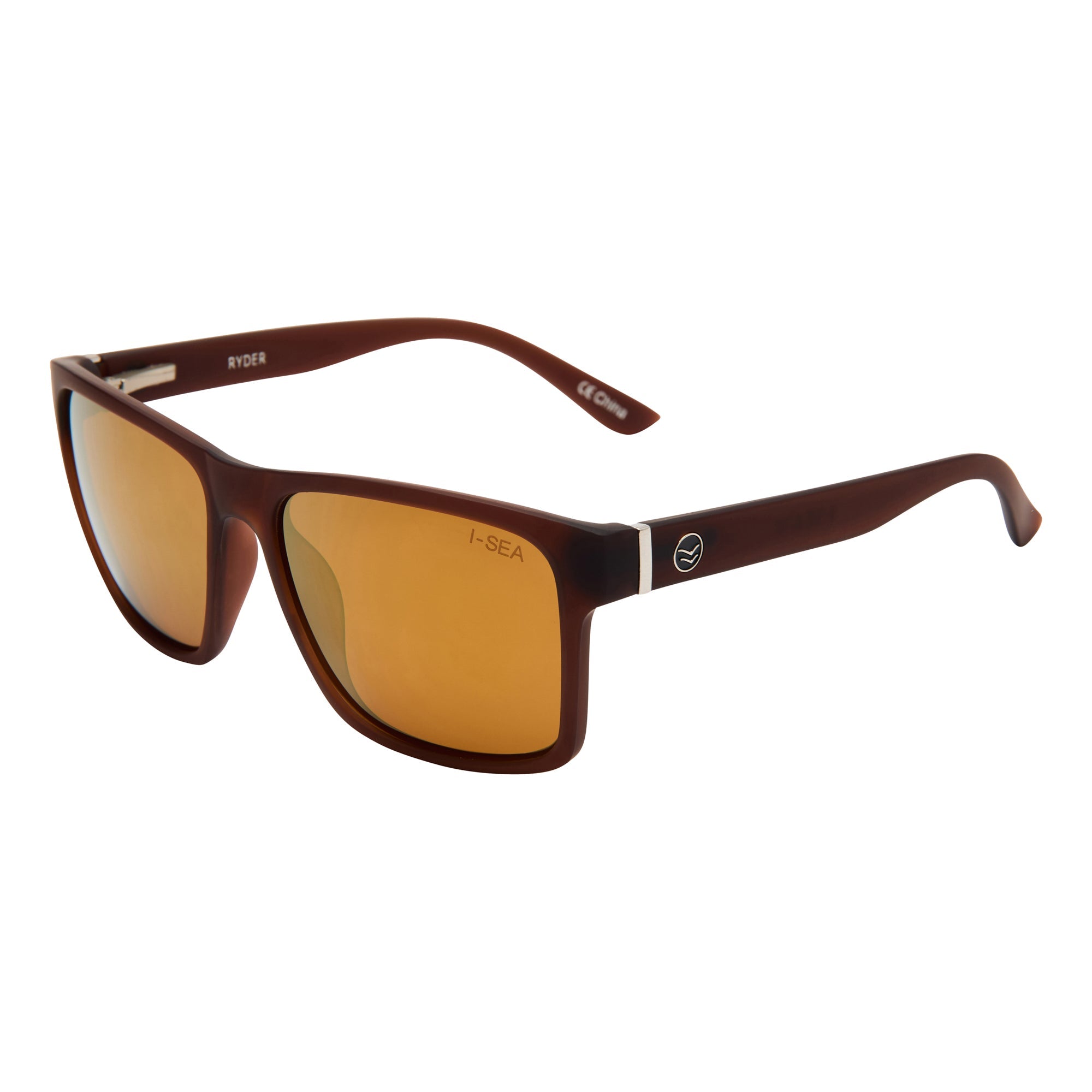 Brown sunglasses with orange lenses on a white background.
COLA / COPPER MIRROR POLARIZED LENS