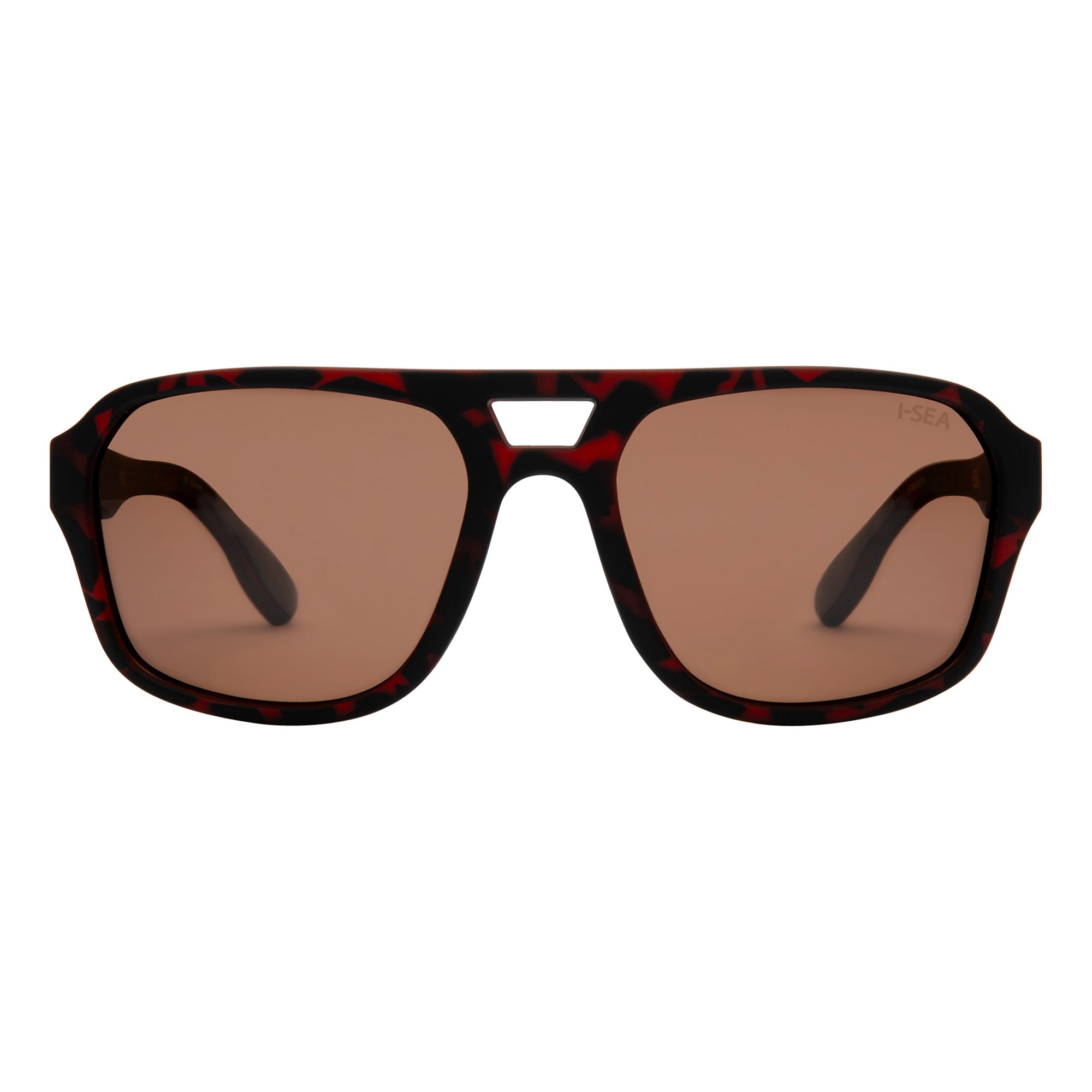 Sunglasses with brown lenses and black frame on a white background.
TORT / BROWN POLARIZED LENS