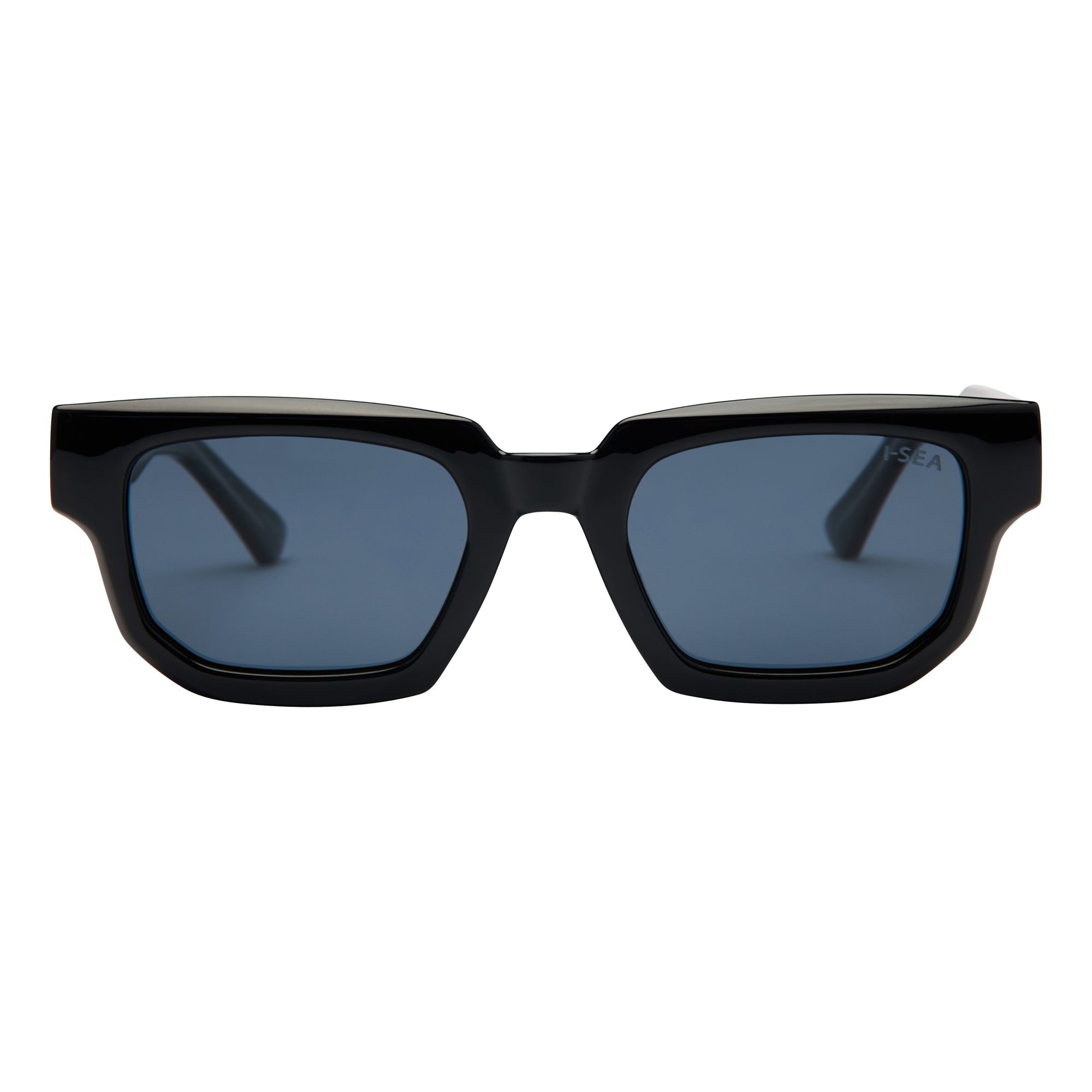 Black sunglasses with blue lenses on a white background.
BLACK / SMOKE POLARIZED LENS