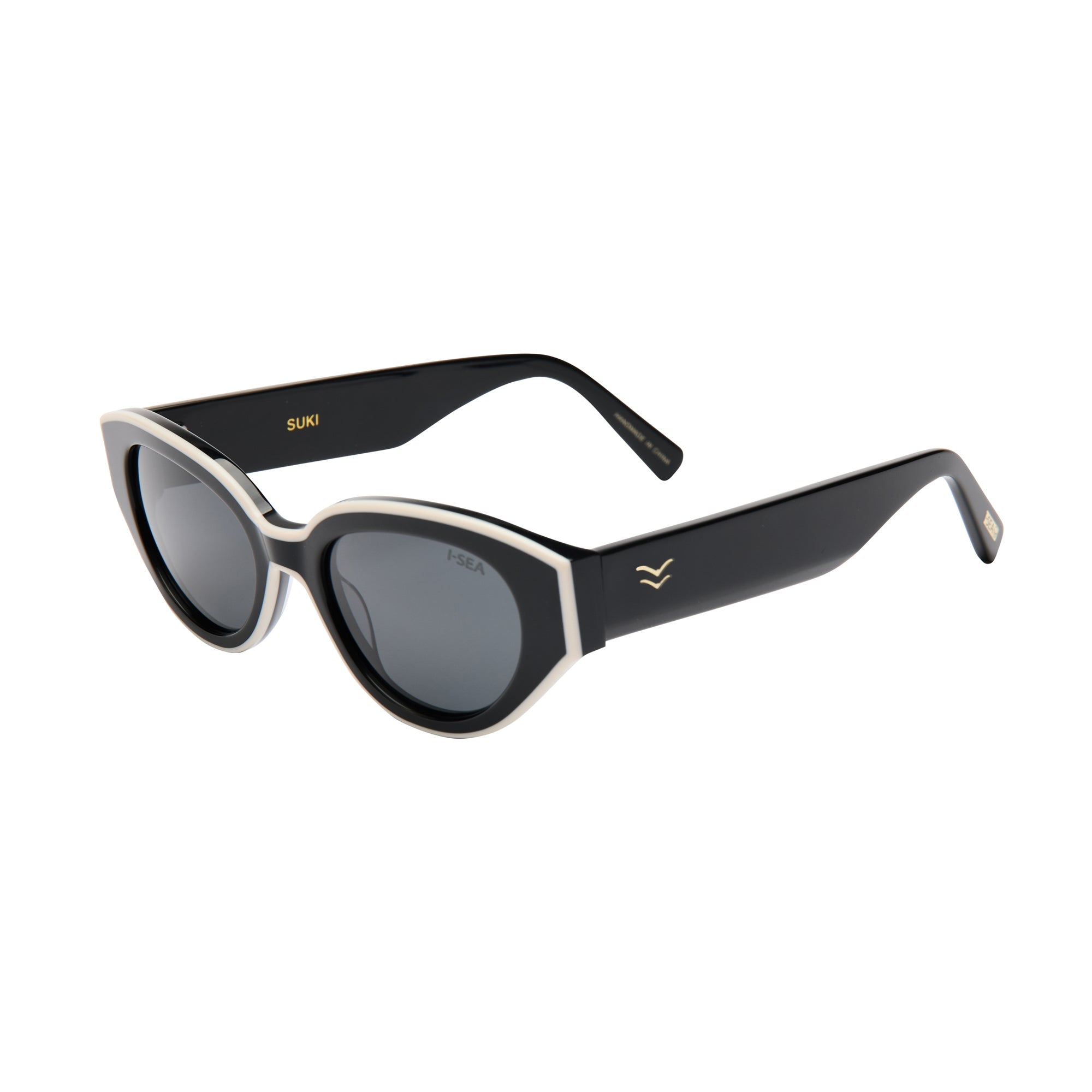 Black and gold sunglasses with a visible brand logo on a white background.
BLACK / SMOKE POLARIZED LENS