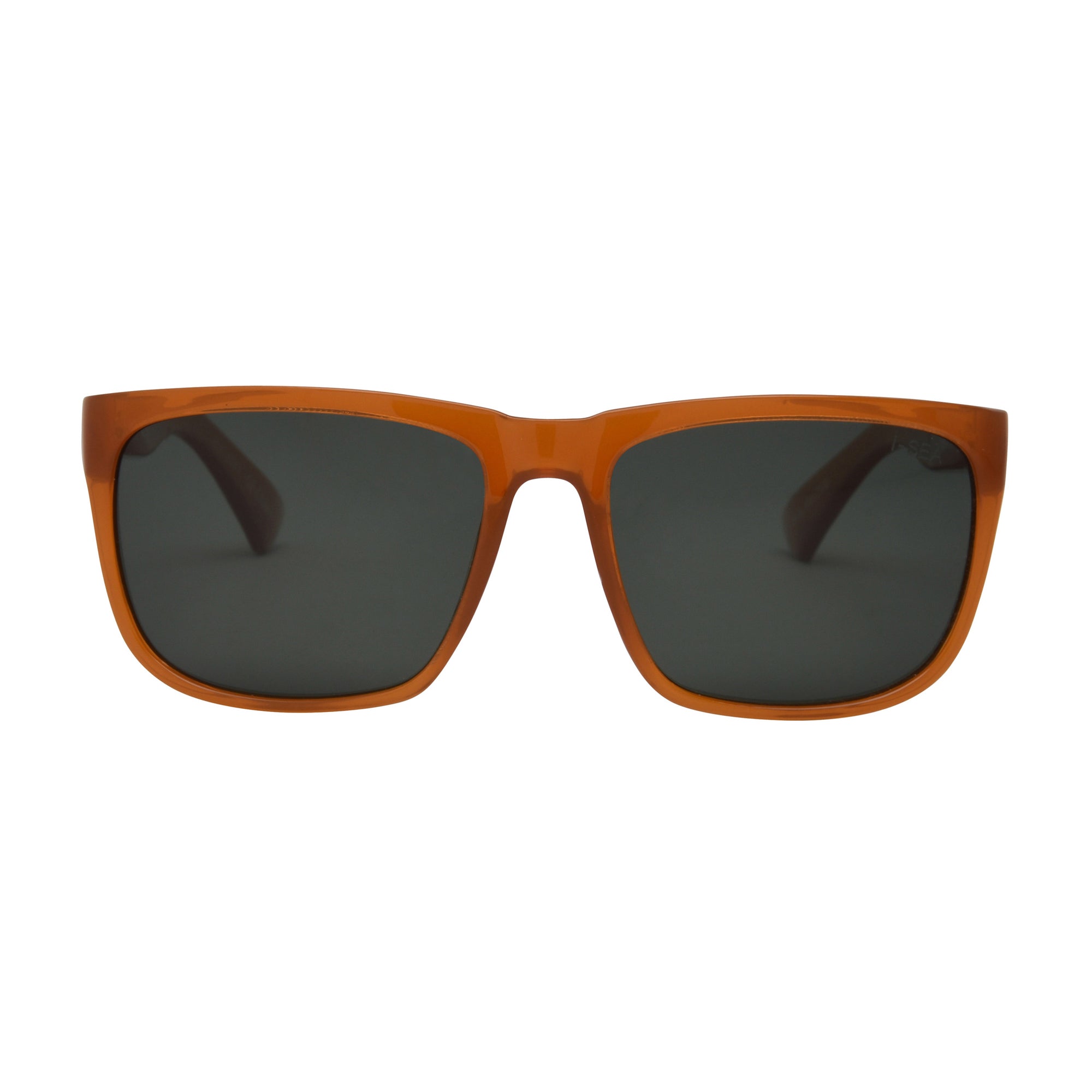 Sunglasses with brown frame and dark lenses on a white background.
SUNSHINE / GREEN POLARIZED LENS