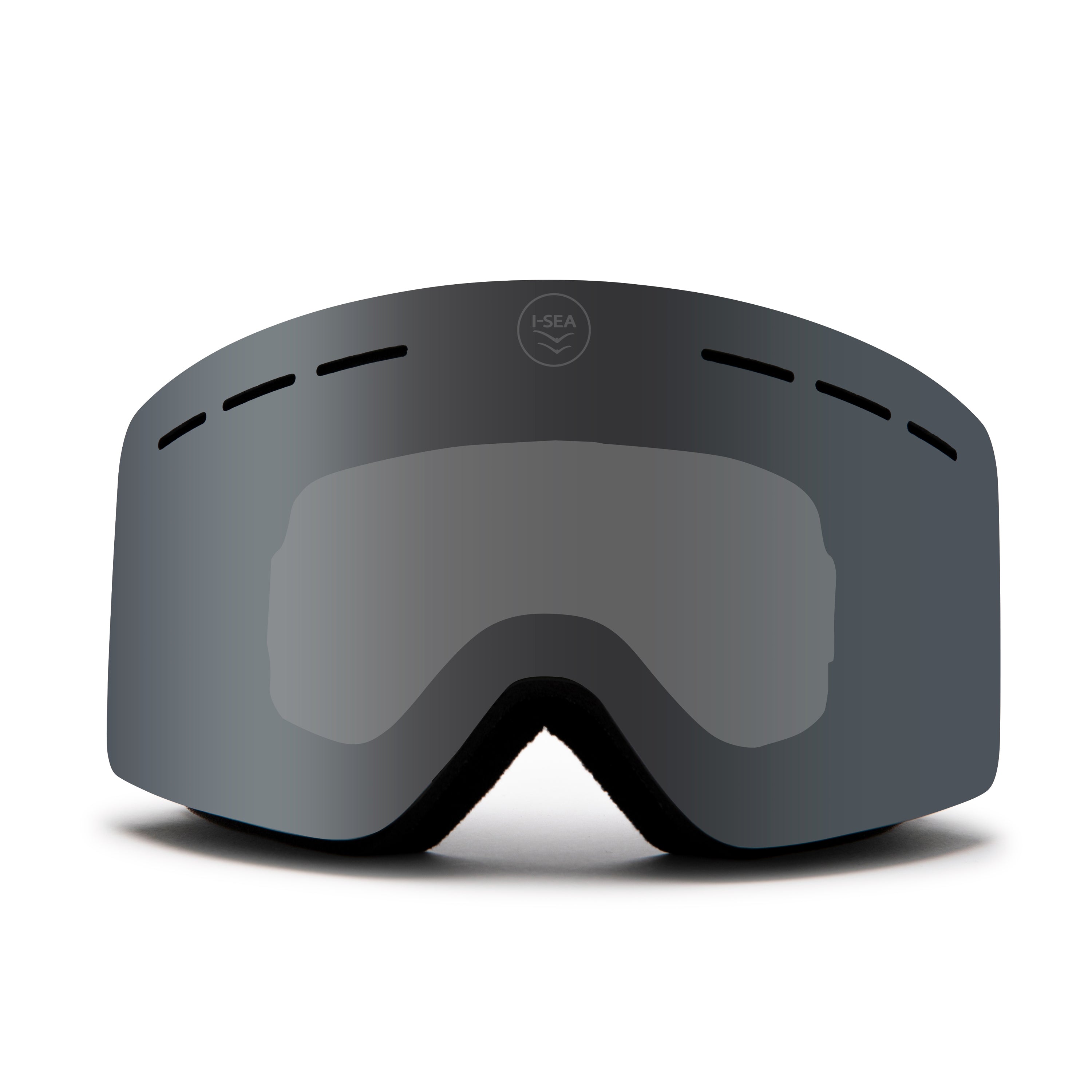 Black goggles with a reflective lens on a white background.
OLIVE / SILVER