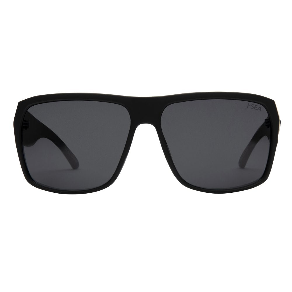 Black sunglasses with dark lenses on a white background.
SOFT BLACK / SMOKE POLARIZED LENS