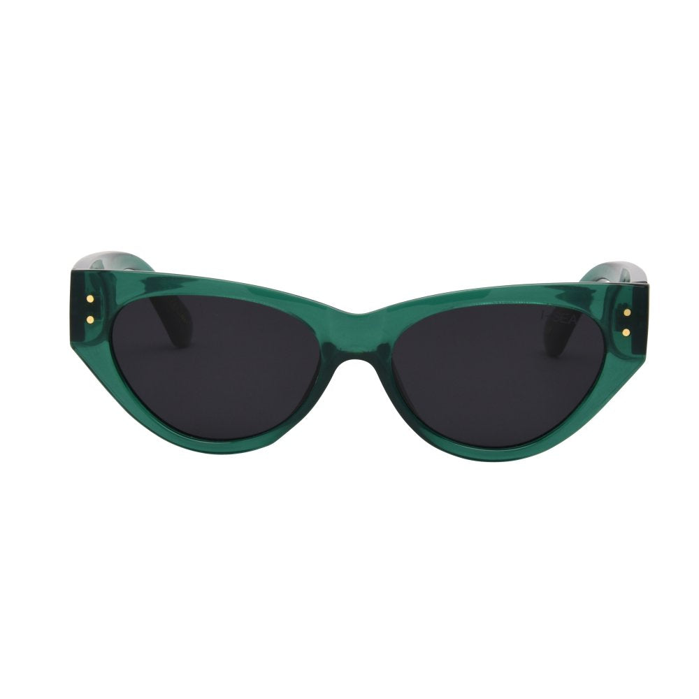 Green sunglasses with dark lenses on a white background.
HUNTER GREEN / SMOKE POLARIZED LENS