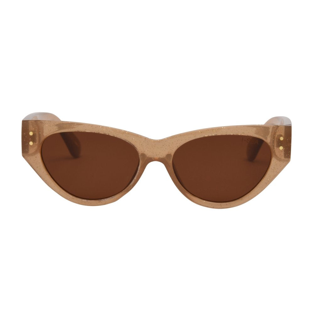 Wooden sunglasses with brown lenses on a white background.
TAUPE GLITTER / BROWN POLARIZED LENS