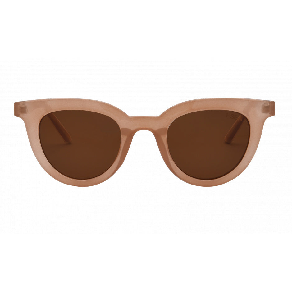 Sunglasses with brown lenses and beige frame on a white background.
Taupe / Brown Polarized Lens