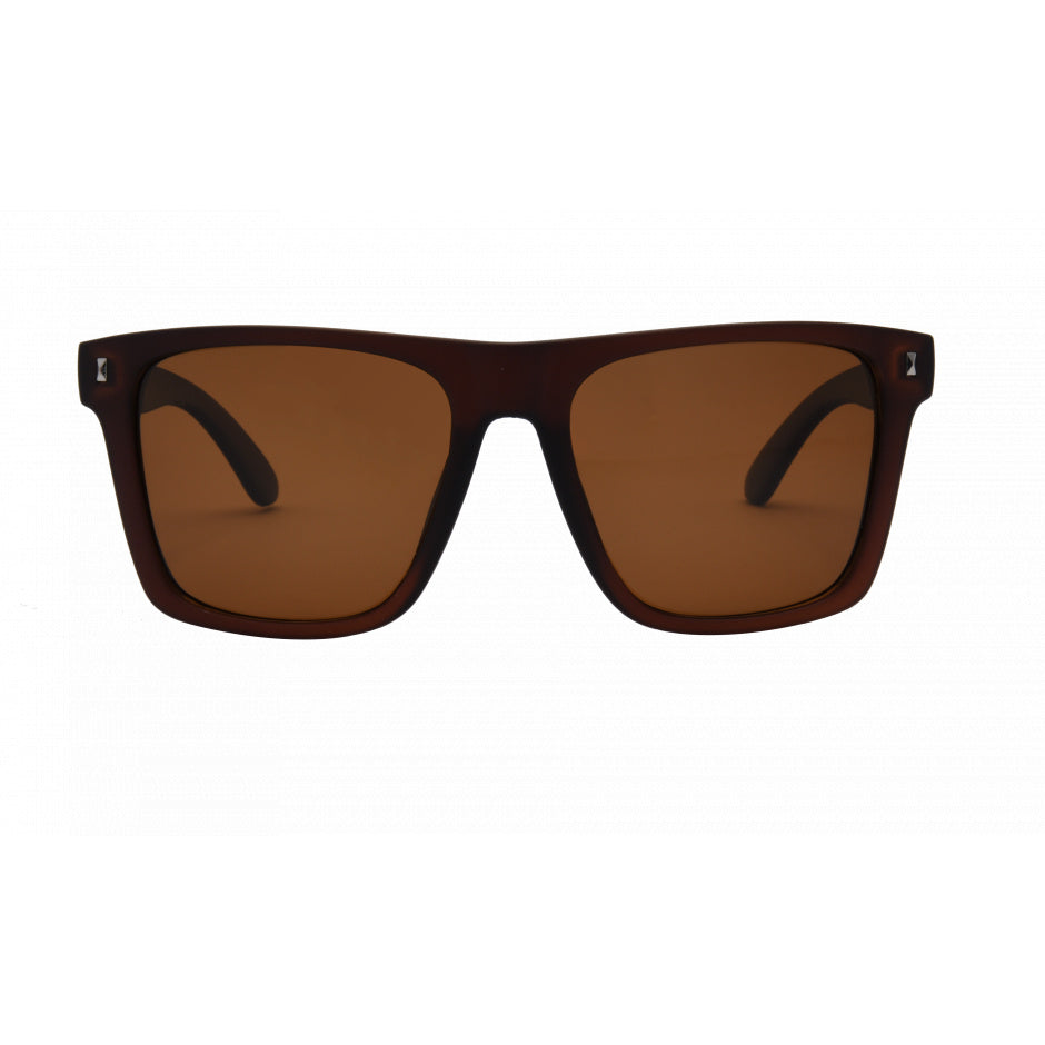 Brown sunglasses with dark brown lenses on a white background.
BROWN / BROWN POLARIZED LENS