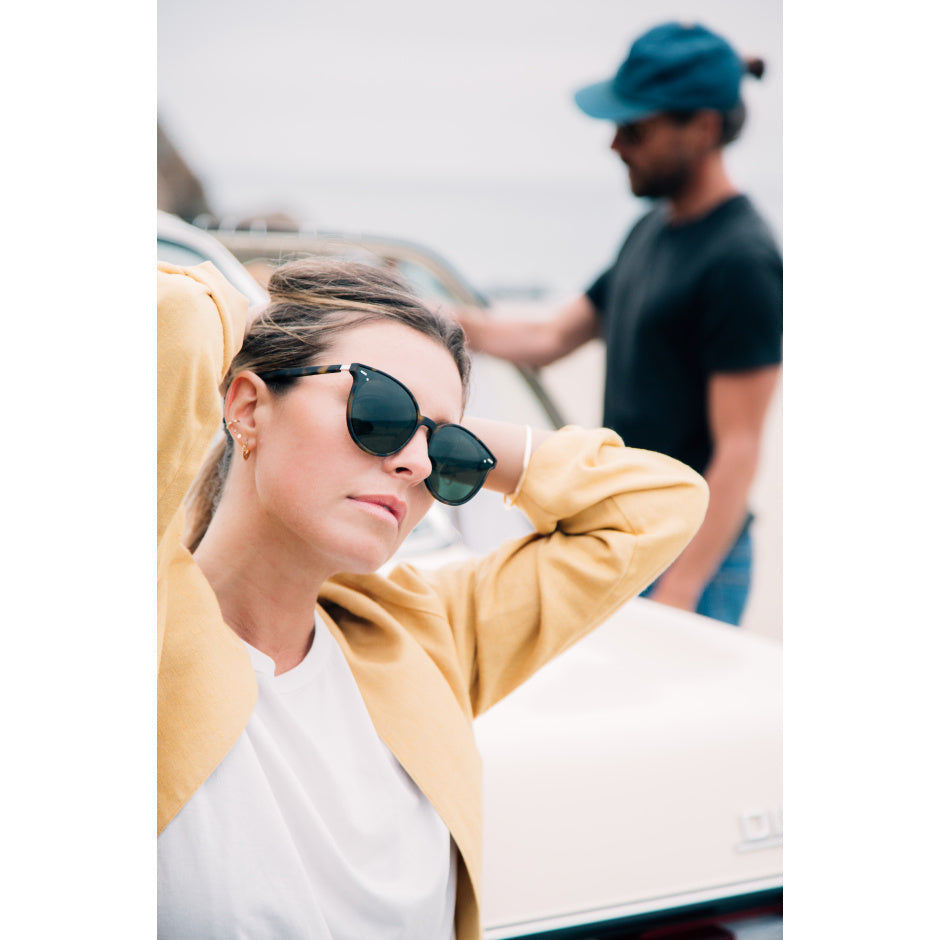 Woman wearing sunglasses and a yellow cardigan with a blurred background.
TORT / G15 POLARIZED LENS