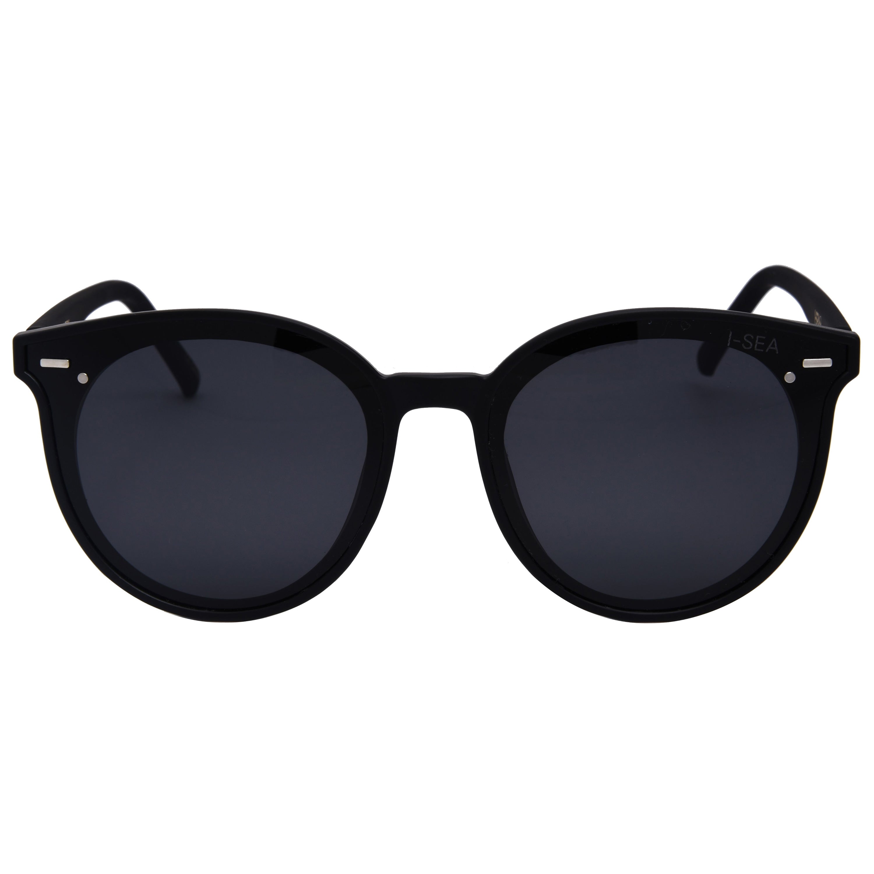 Black sunglasses with dark lenses on a white background.
BLACK / SMOKE POLARIZED LENS