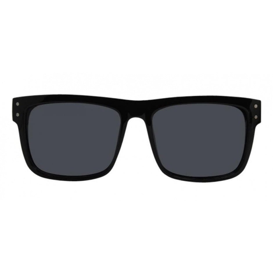 Black sunglasses with dark lenses on a white background.
BLACK SOFT TOUCH RUBBER / SMOKE POLARIZED LENS